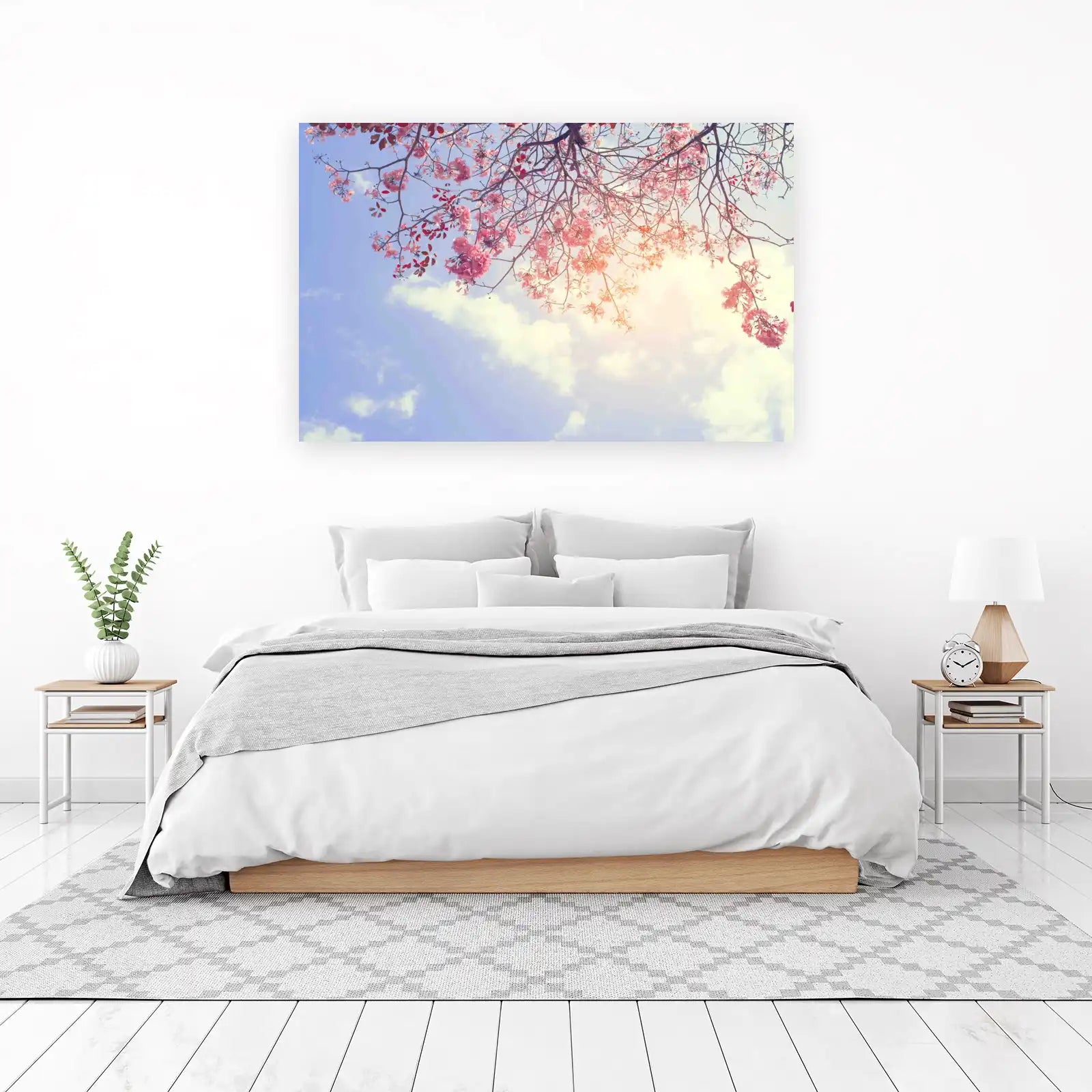 Blossoming Pink Flowers Against Sky Wall Art