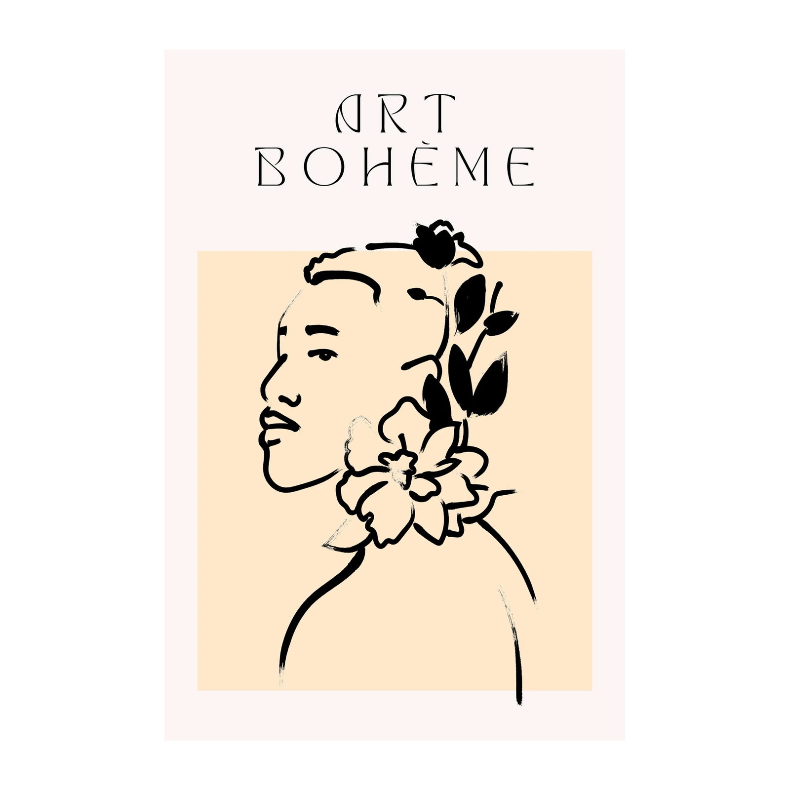 Bohemian Floral Face Line Art Wall Art