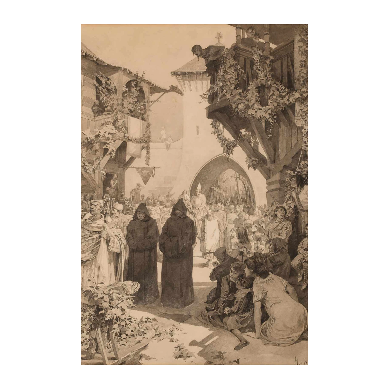 Medieval Procession Sepia Tone Wall Art