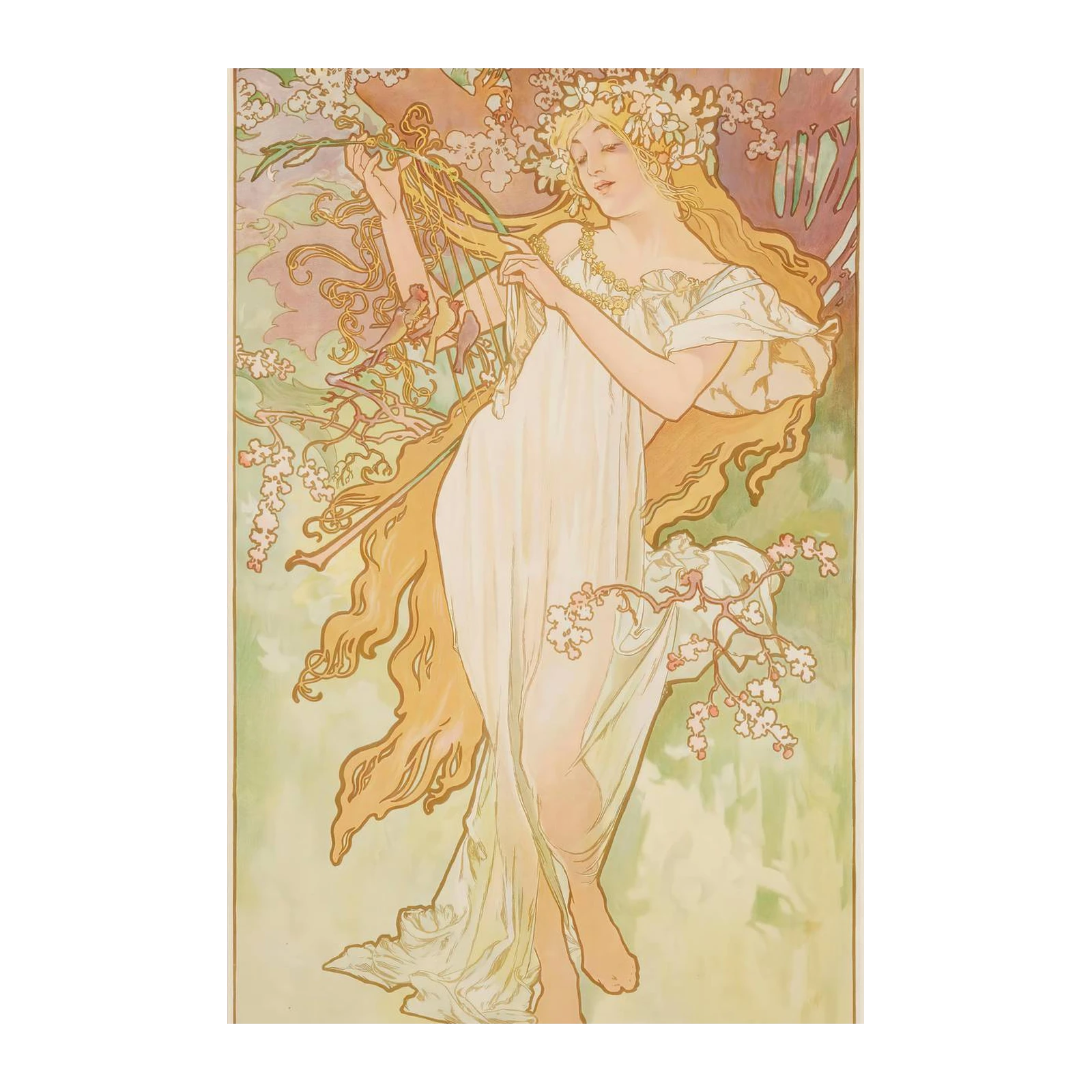 Art Nouveau Serenity: Spring Maiden Lyre Wall Art