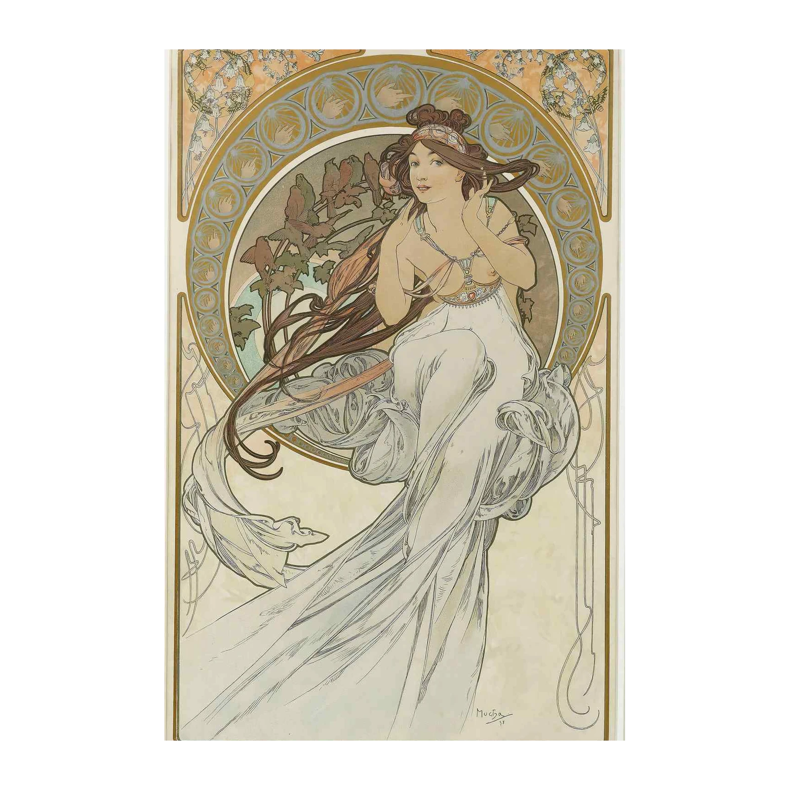 Art Nouveau Woman & Birds Wall Art