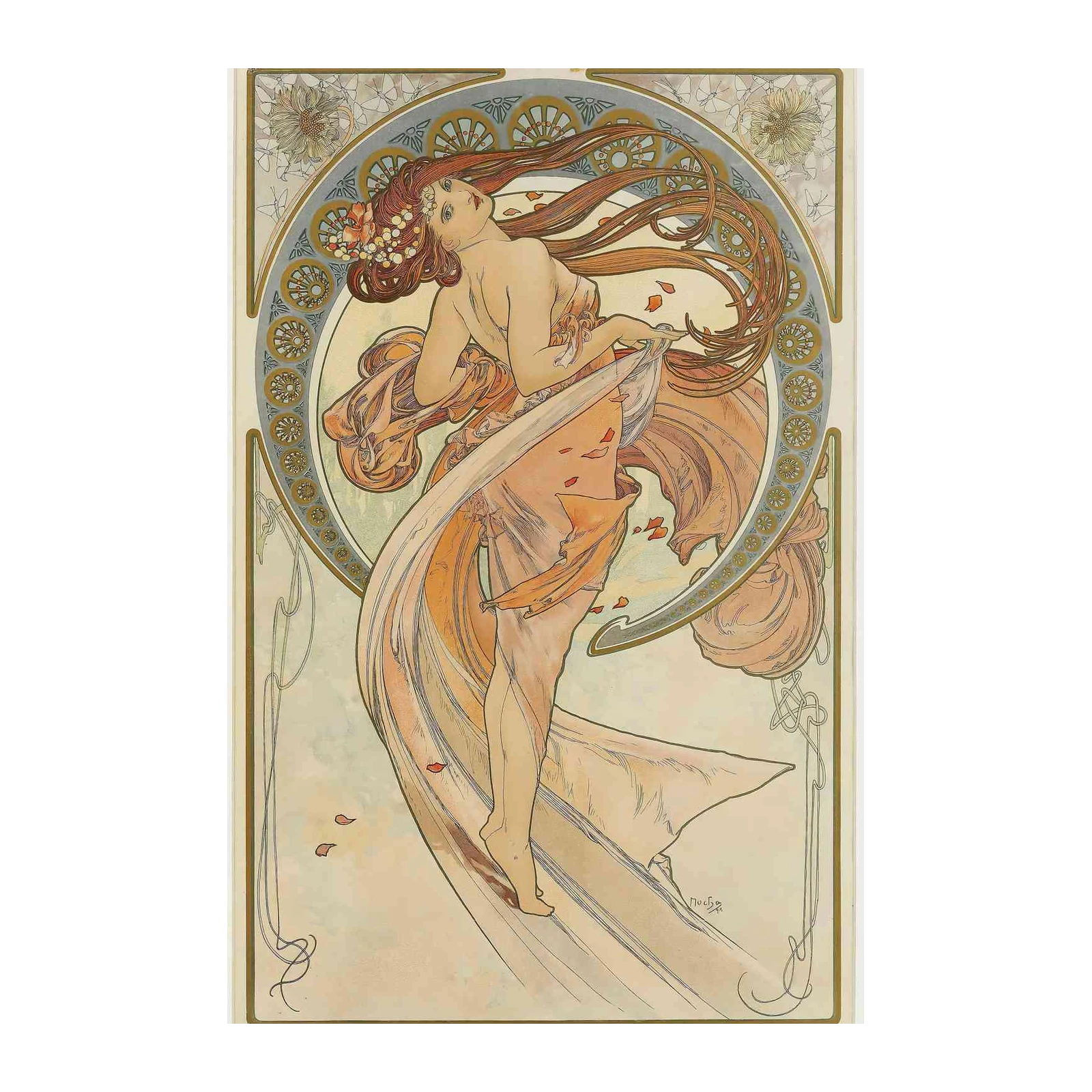 Art Nouveau Goddess Flowing Fabric Wall Art
