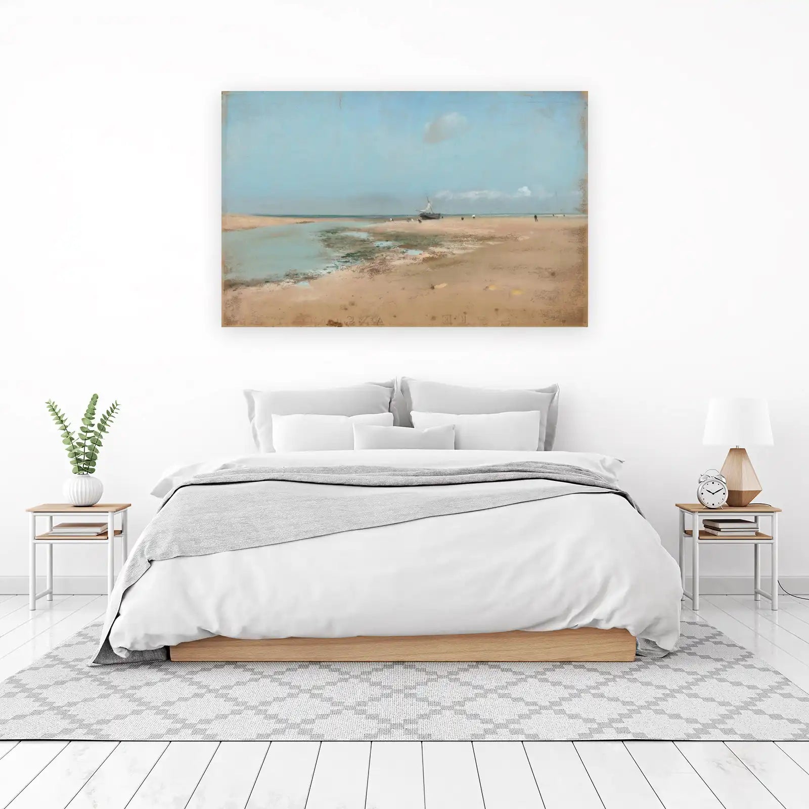 Serene Beach Scene with Boat Wall Art
