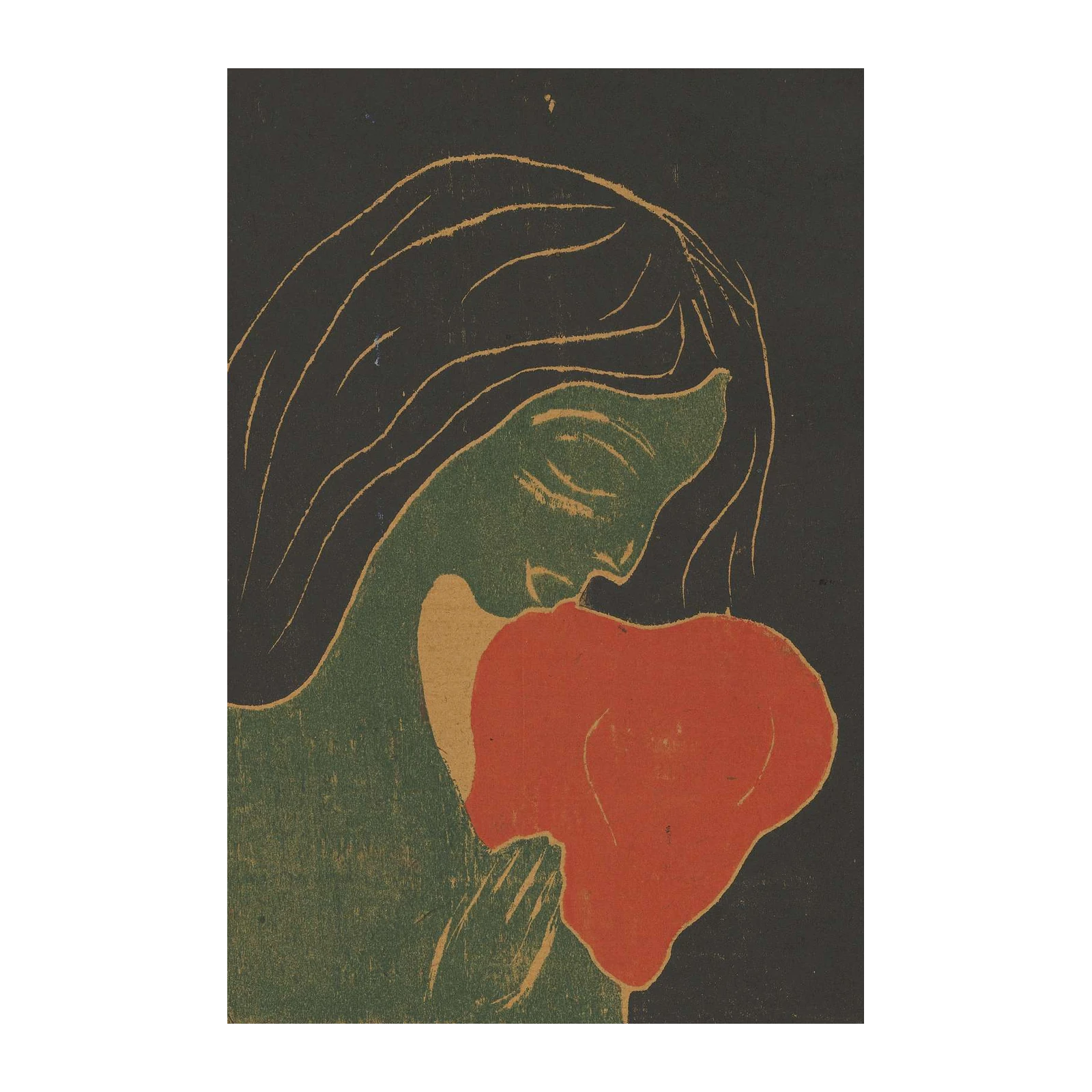 Melancholy Woman Embrace Red Floral Wall Art