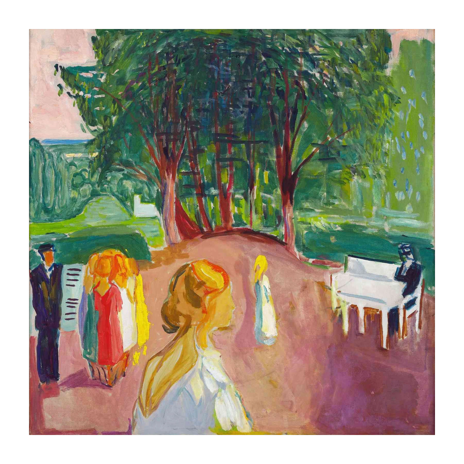 Vibrant Garden Scene Oil Painting Wall Art