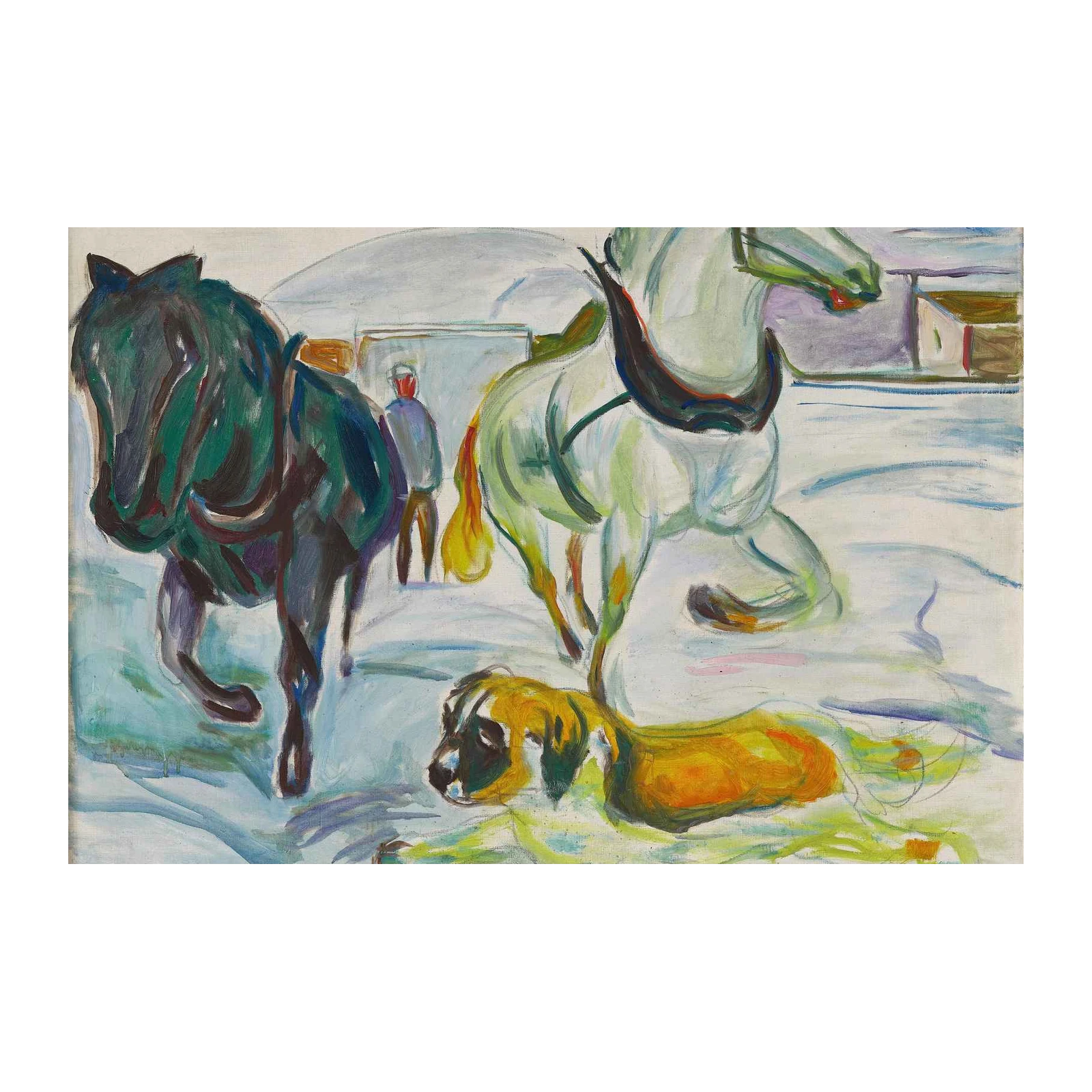 Winter Horses & Dog Expressionist Wall Art