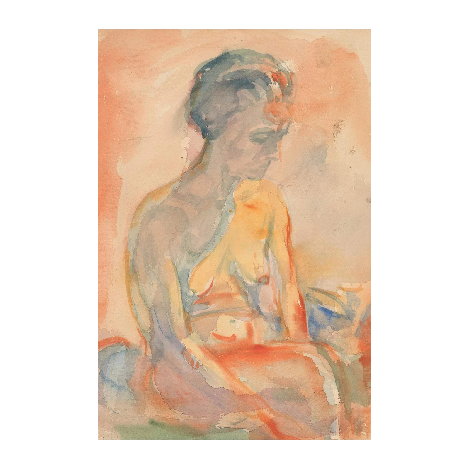 Serene Figure Watercolor Wall Art - Nude Art