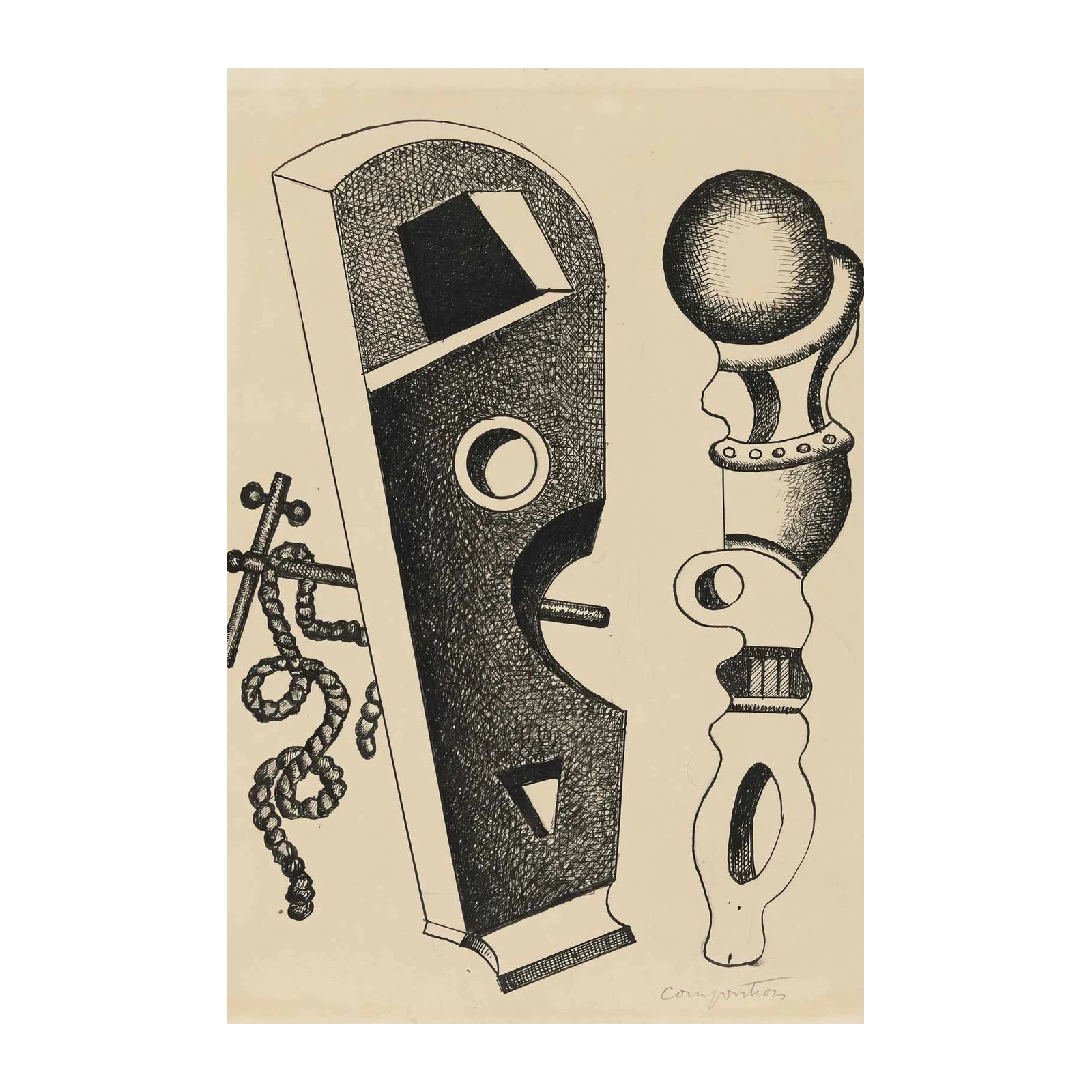 Surrealist Composition Ink Drawing Wall Art