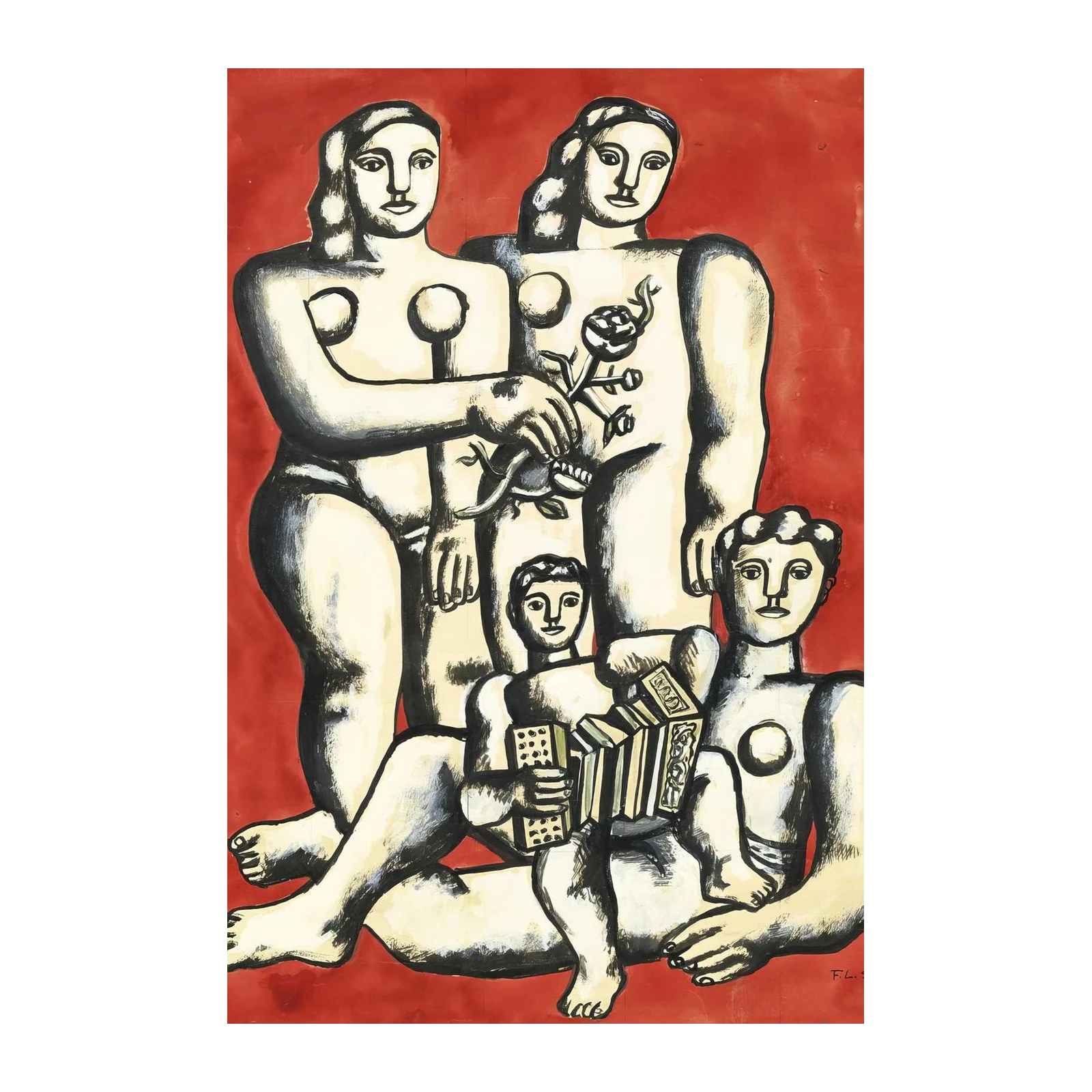 Surrealist Family Accordion & Rose Wall Art