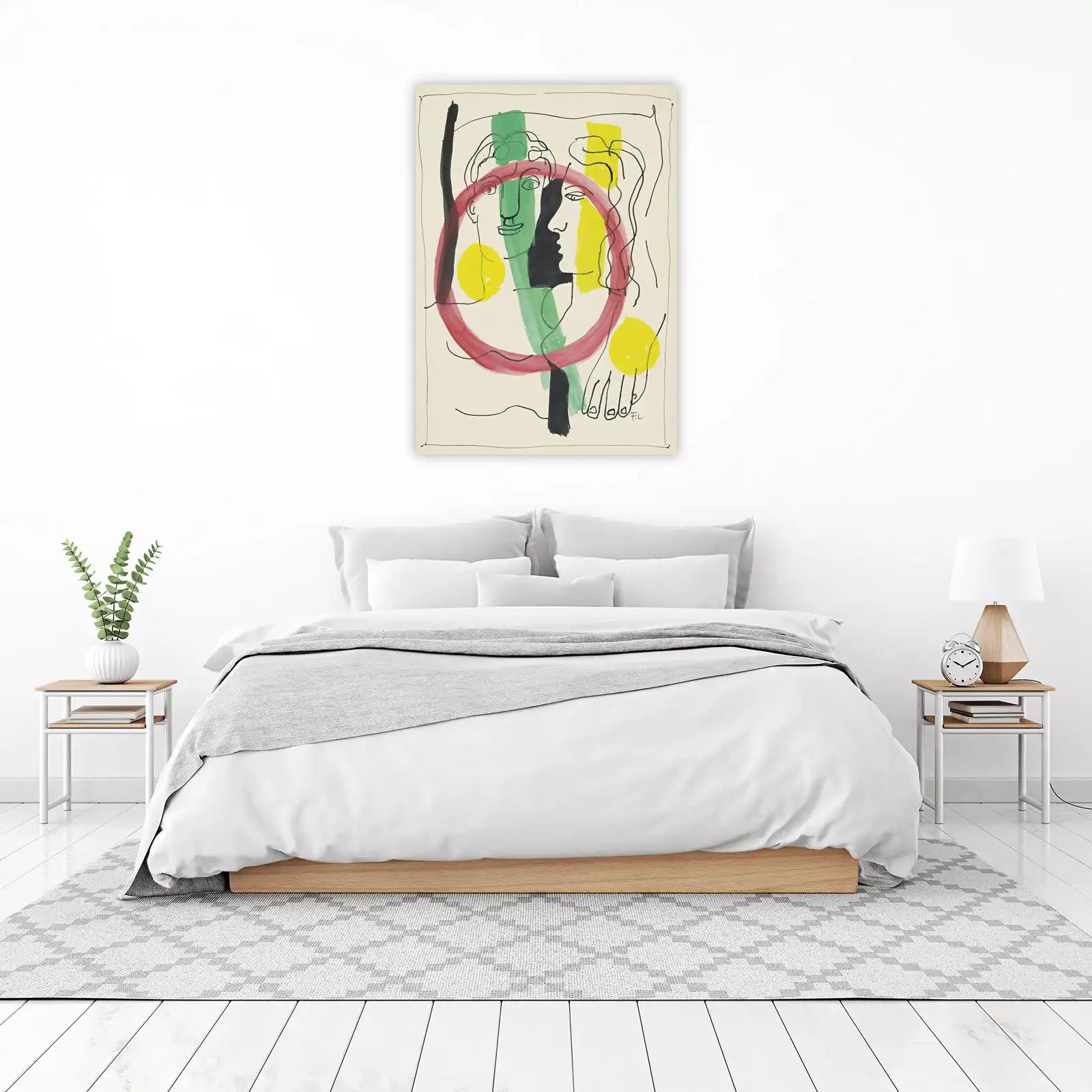 Modern Abstract Faces Red Circle Wall Art