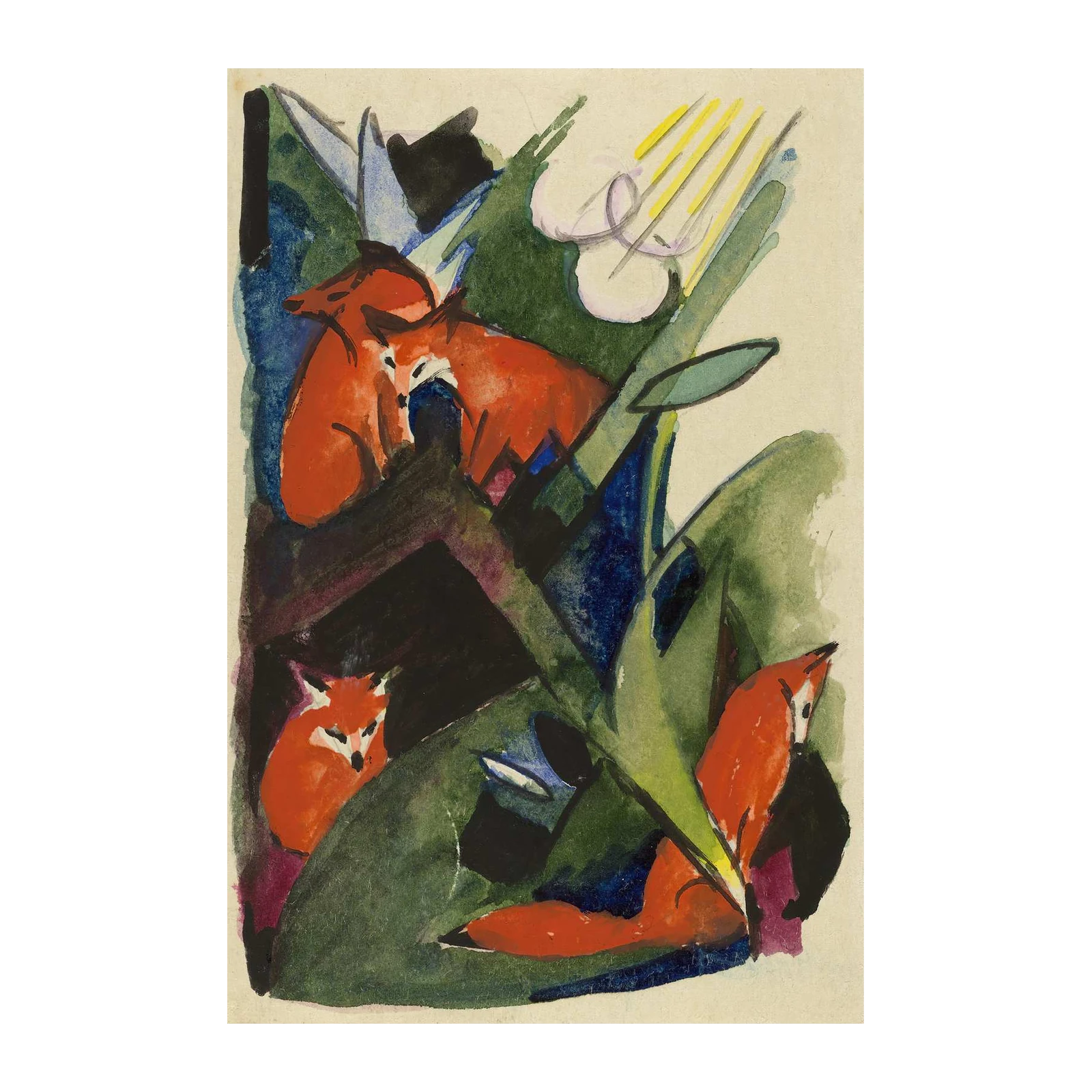 Vibrant Foxes Forest Expressionist Wall Art