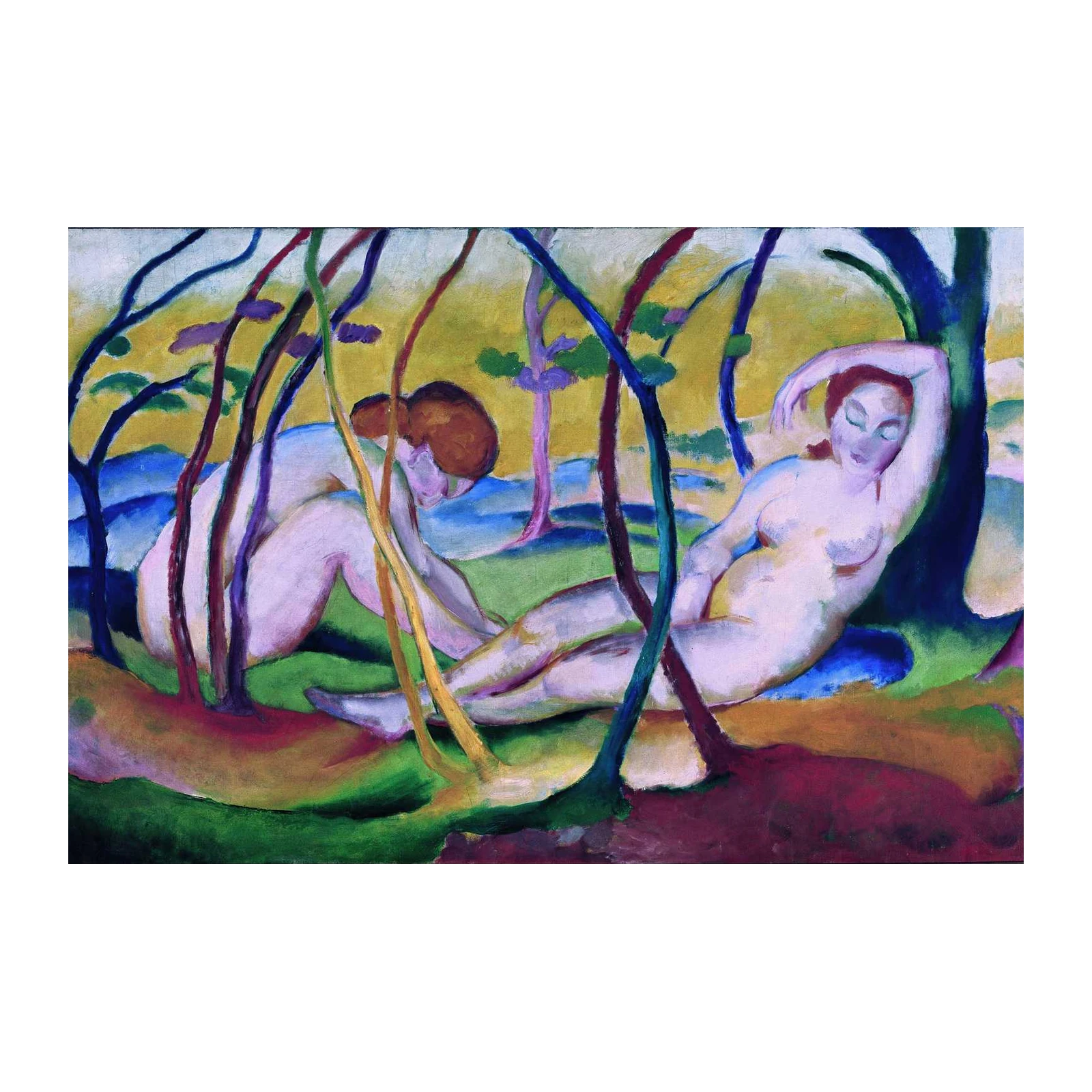 Nude Forest Scene Vibrant Expressionist Wall Art