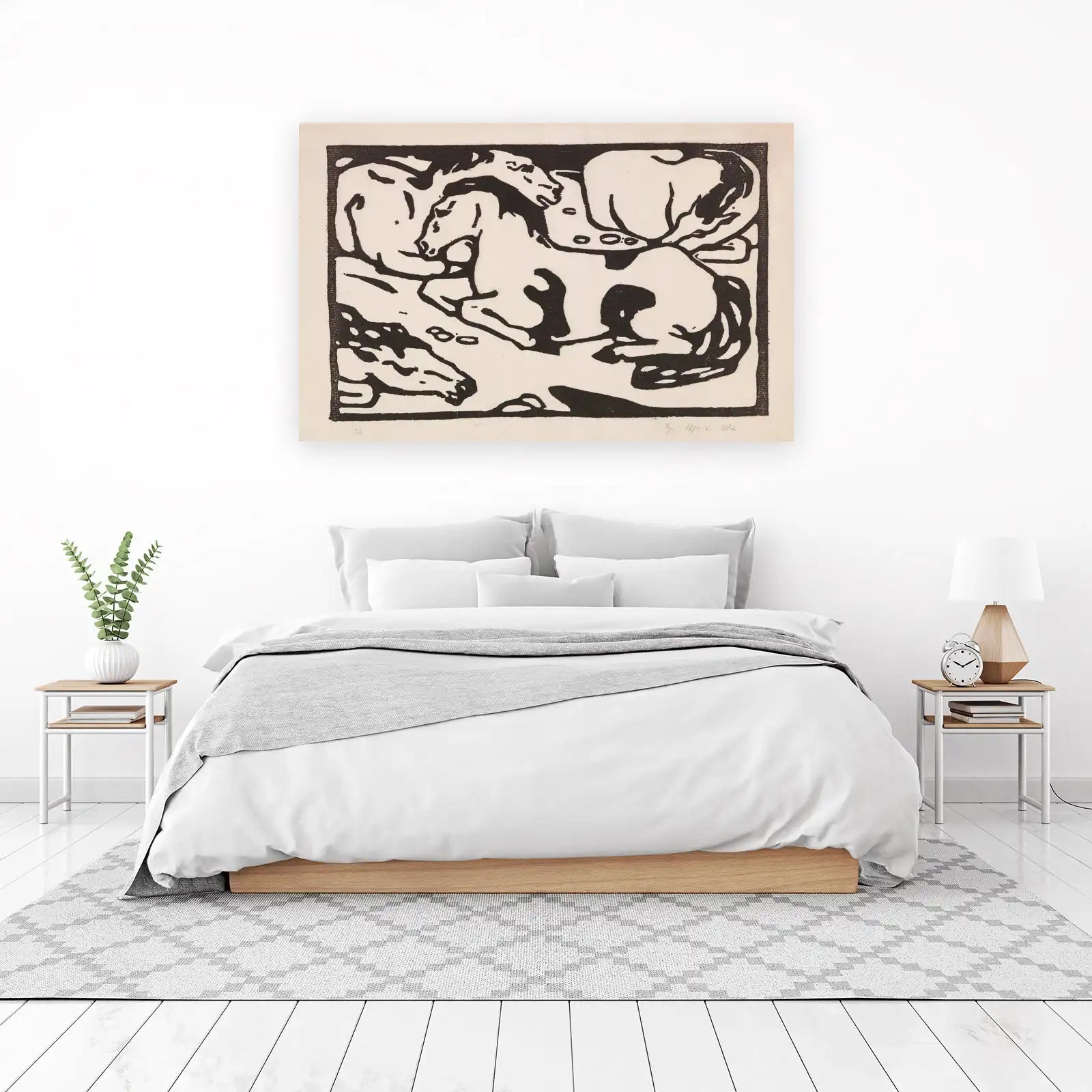 Expressive Horse Group Woodcut Wall Art