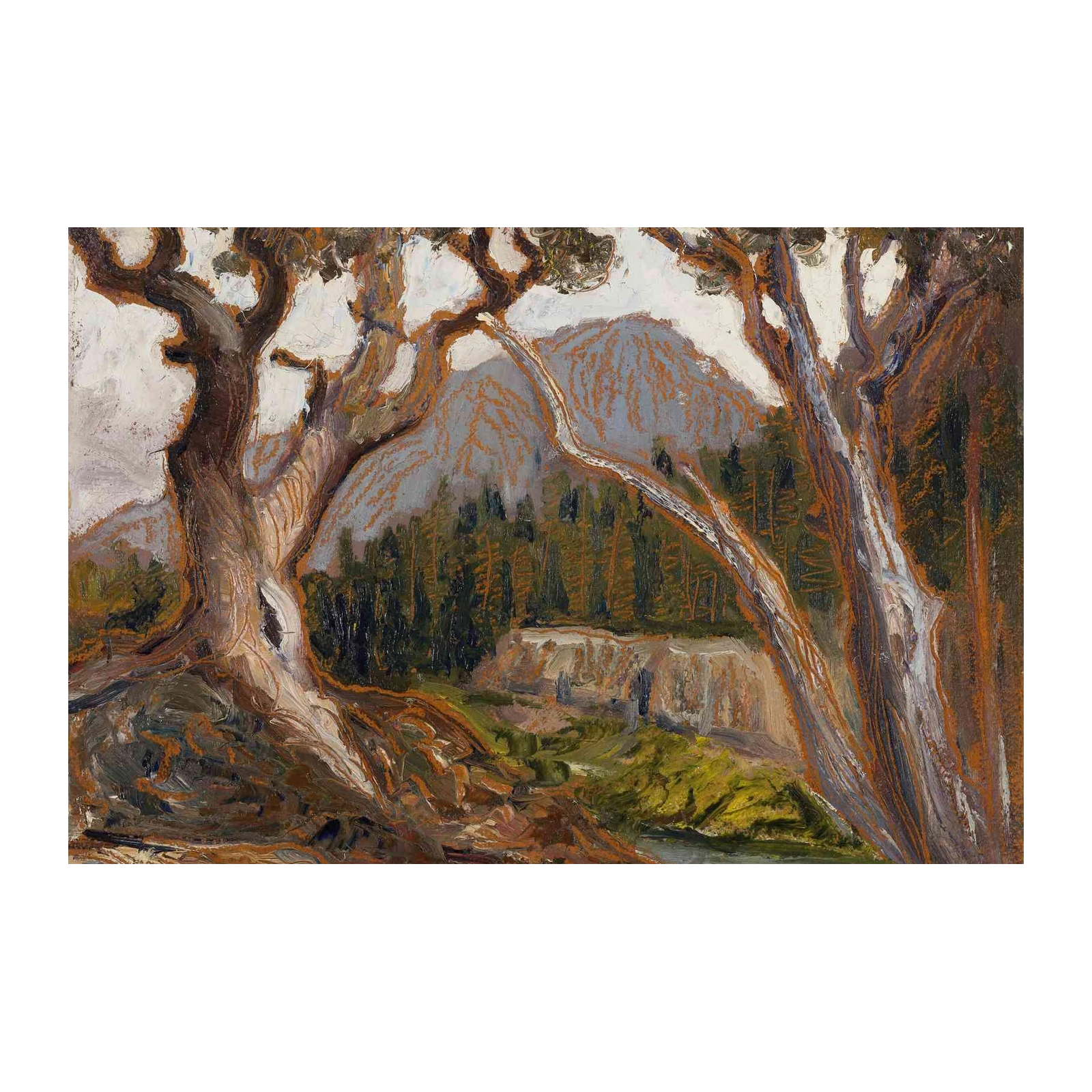 Rustic Nature Scene Grant Wood Wall Art