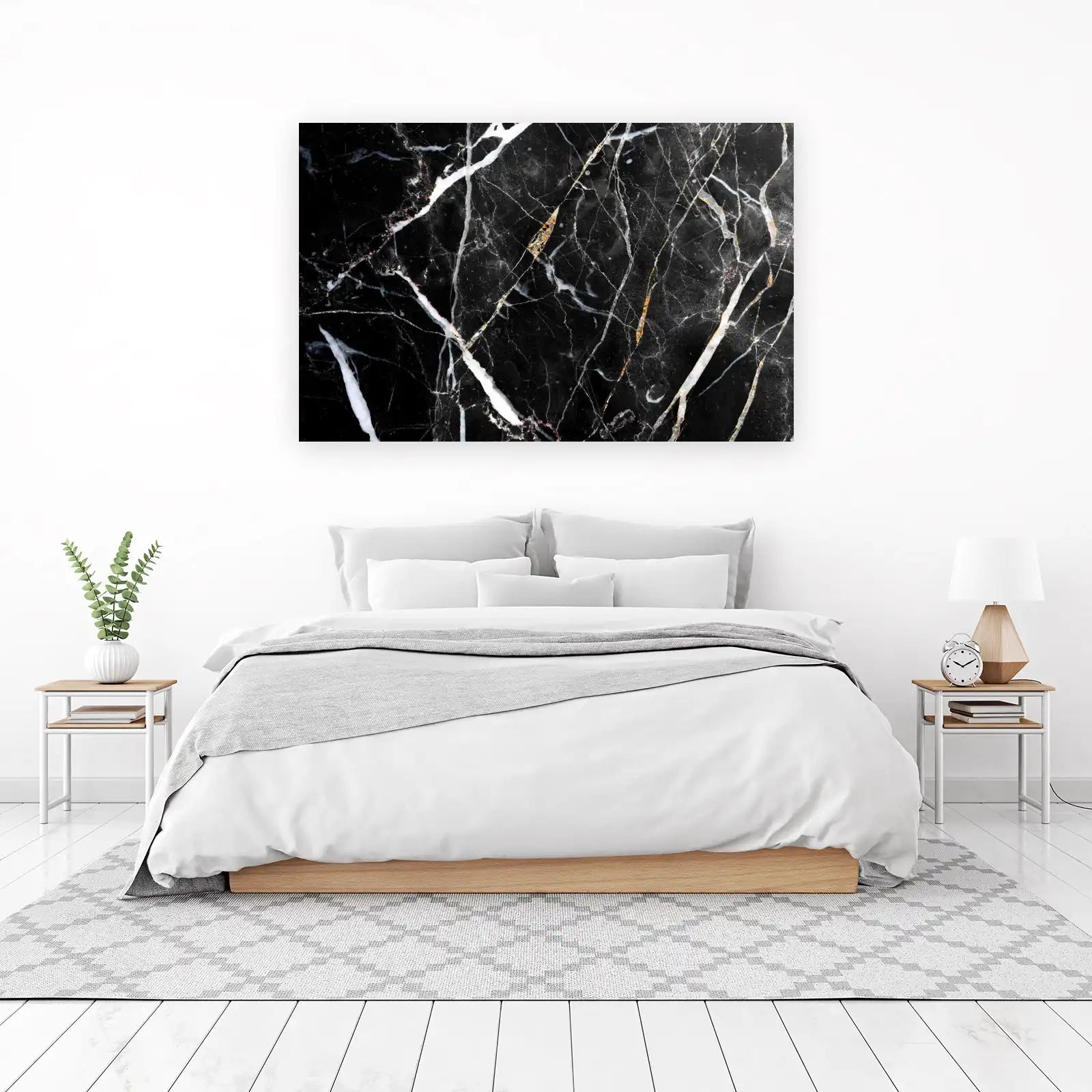 Elegant Black Marble Vein Gold Accents Wall Art
