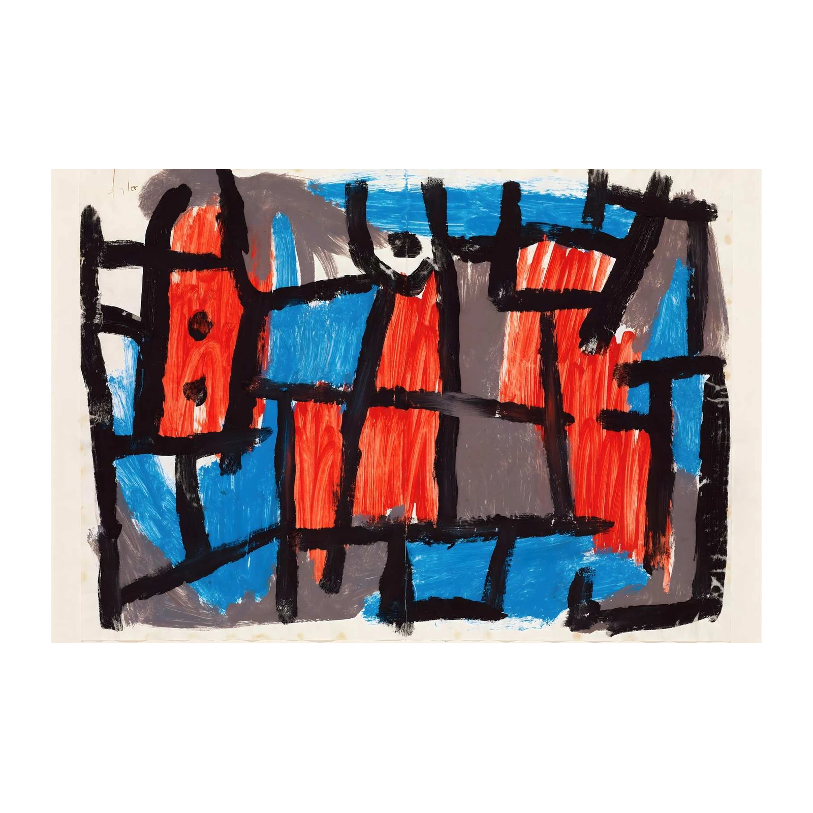 Bold Abstract Red Blue Geometric Wall Art