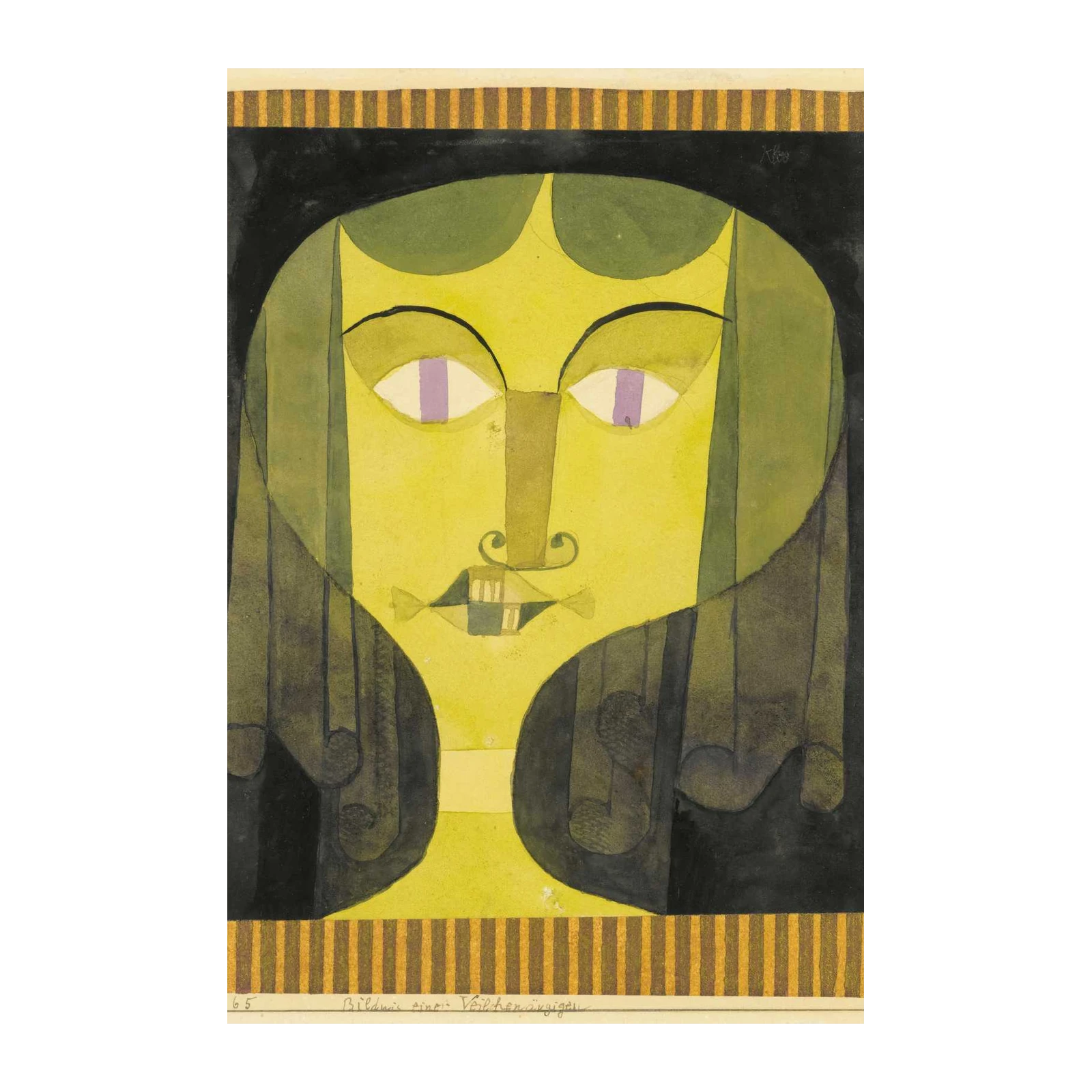 Whimsical Abstract Face Yellow Green Wall Art
