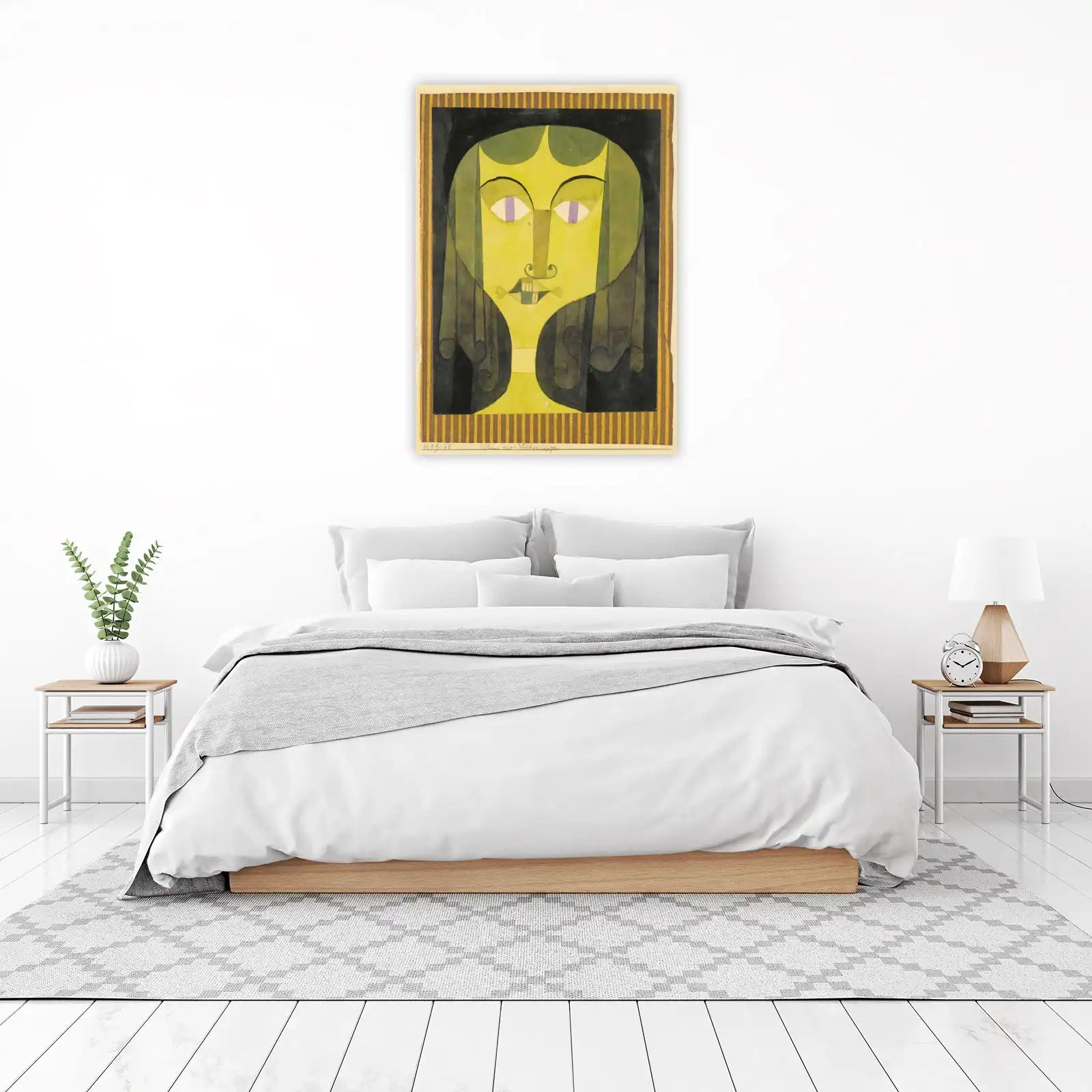 Whimsical Abstract Face Yellow Green Wall Art