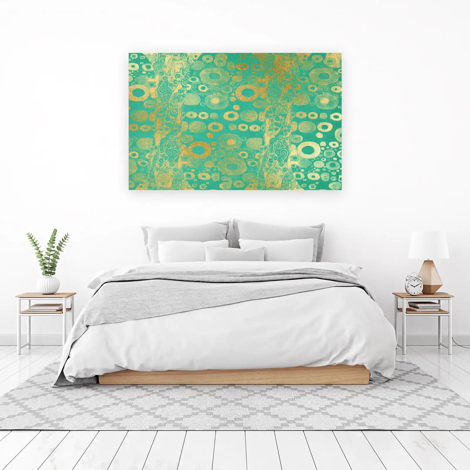 Gold Teal Circles Klimt Style Wall Art