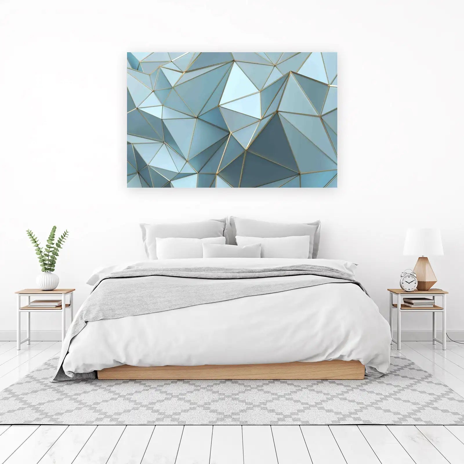 Abstract Geometric Blue Gold Wall Art