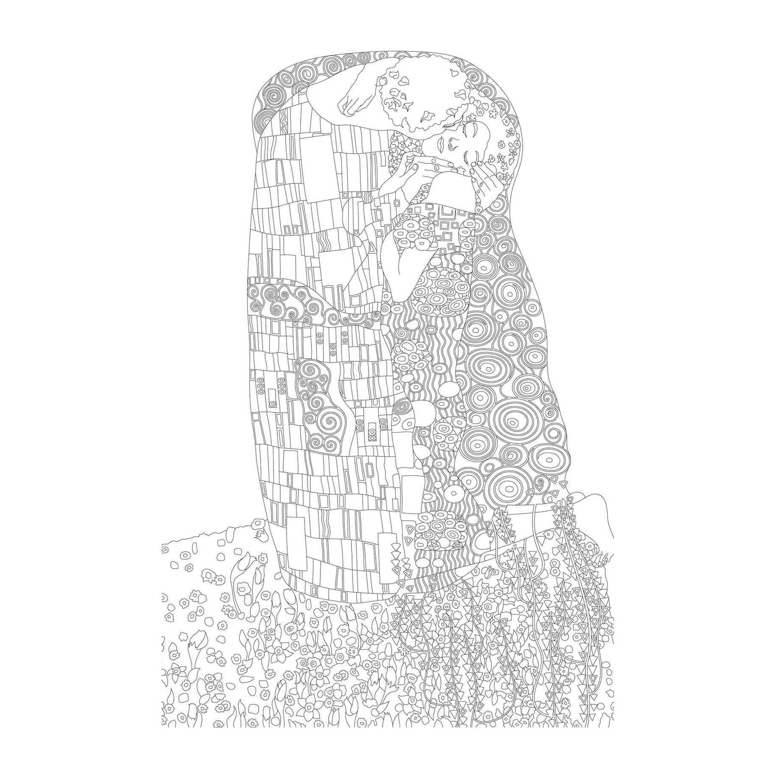 Klimt's The Kiss Outline Wall Art