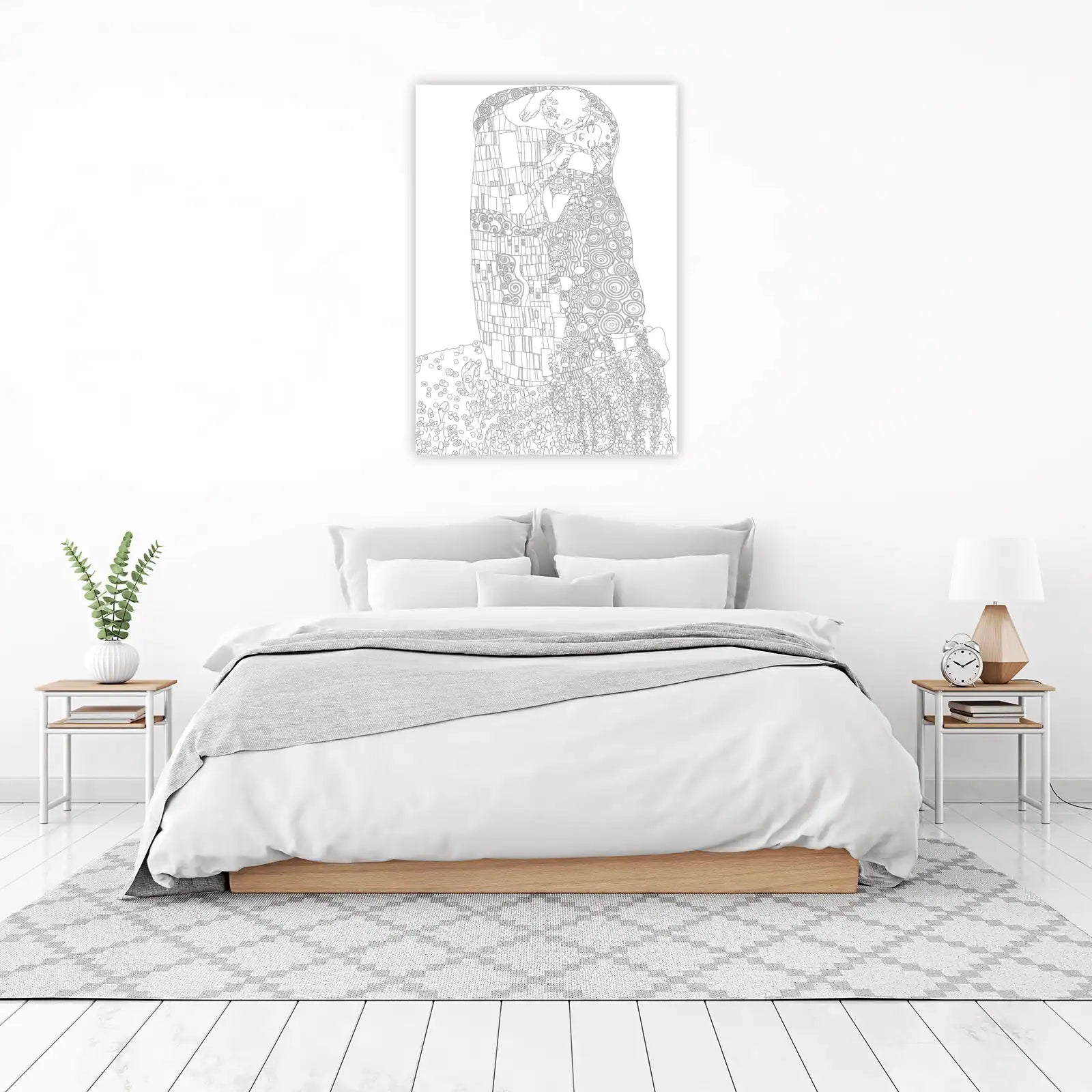Klimt's The Kiss Outline Wall Art