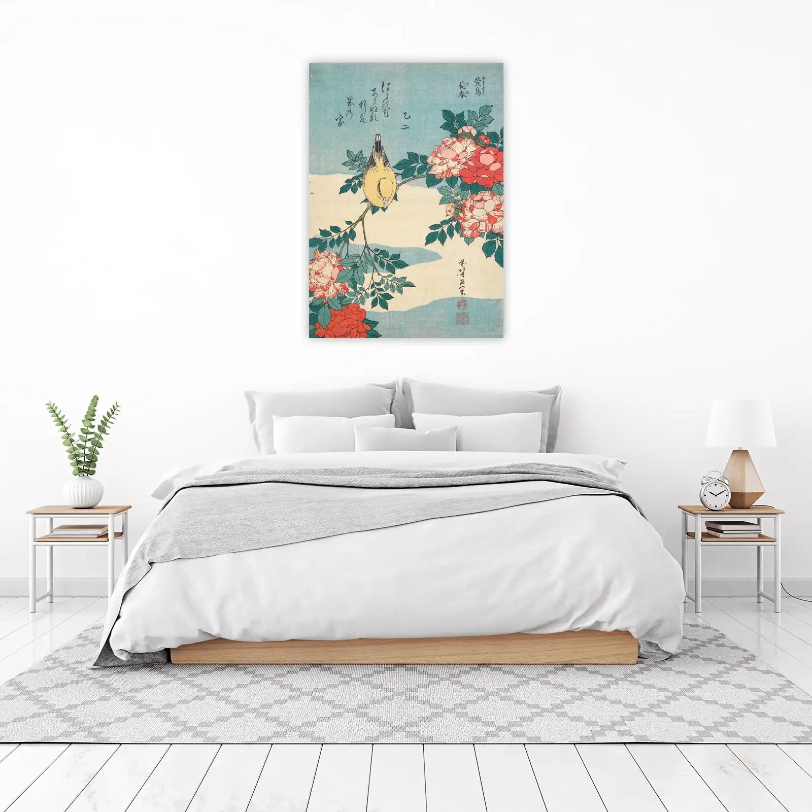 Yellow Bird & Roses Japanese Art Wall Art