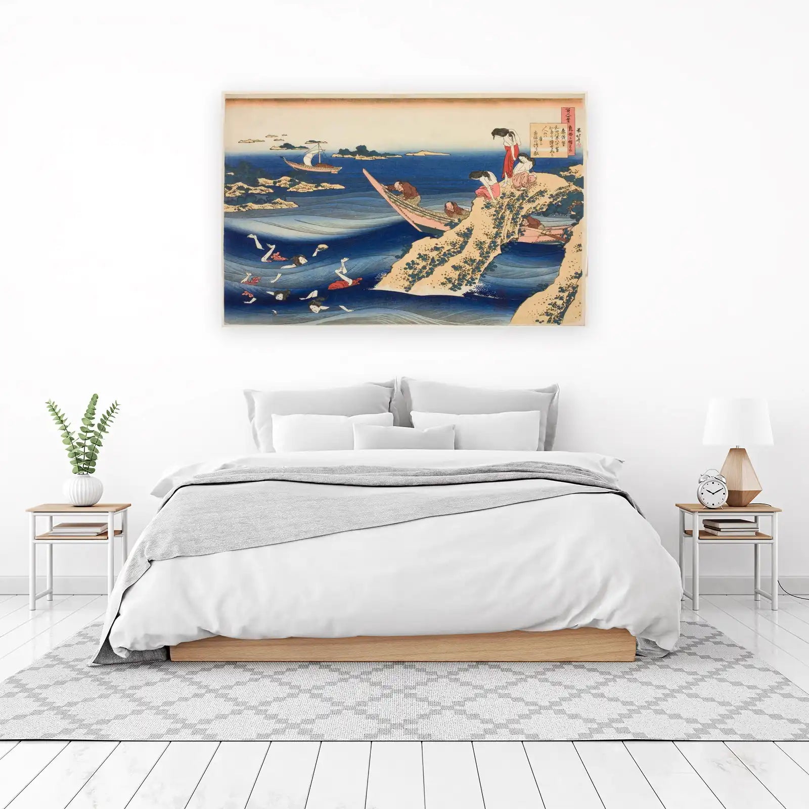 Japanese Women Swimming Coastal Scene Wall Art
