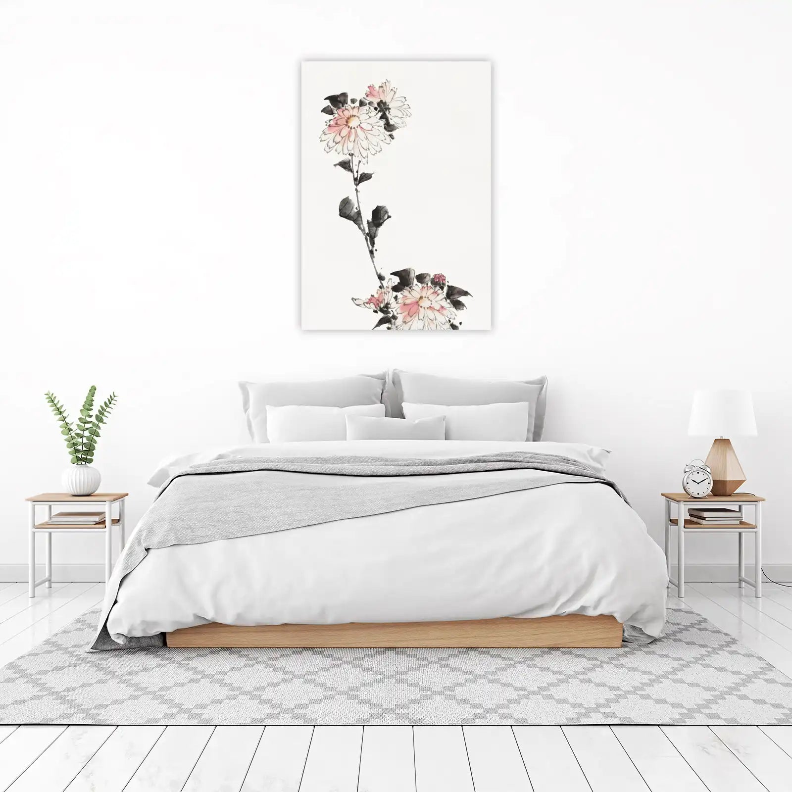 Elegant Pink Chrysanthemum Watercolor Wall Art
