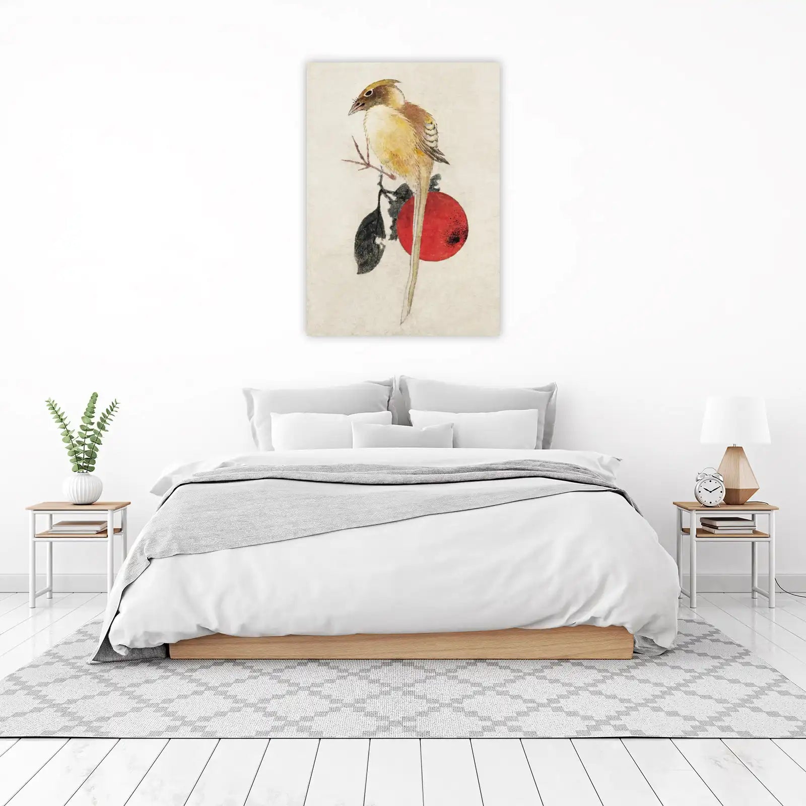 Serene Bird & Red Circle Japanese Art Wall Art