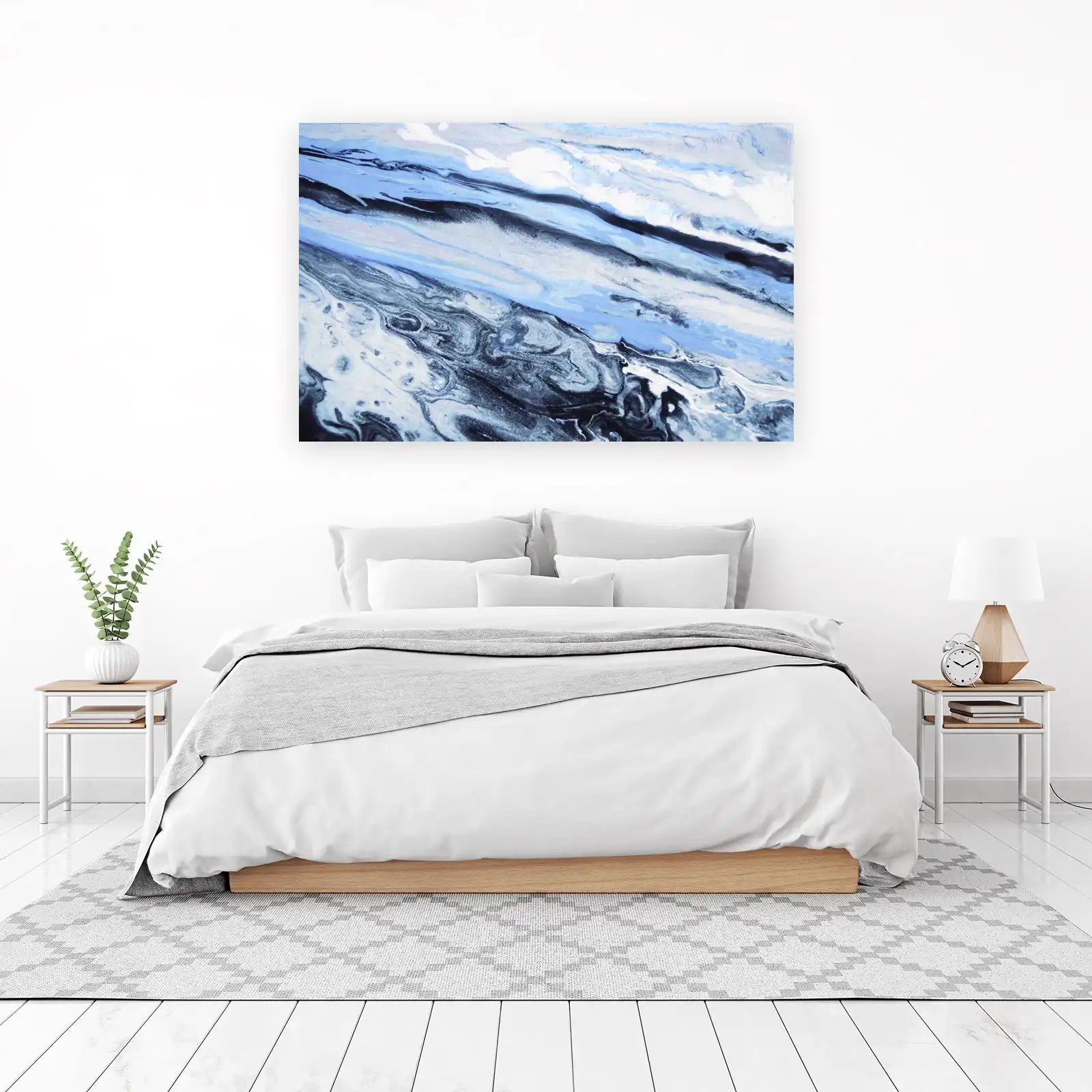 Abstract Blue & White Marble Wall Art