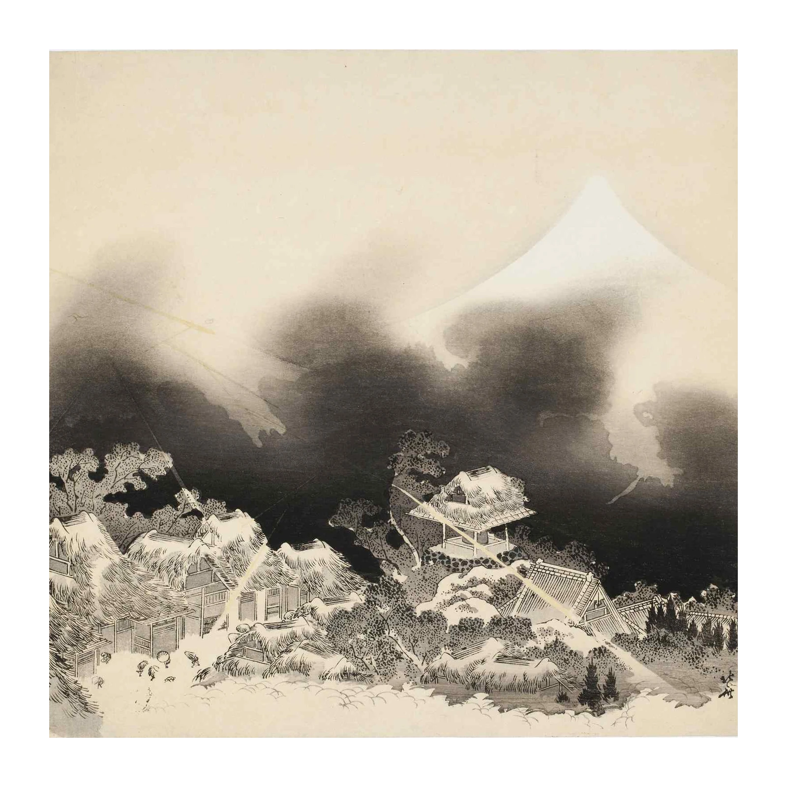 Serene Fuji Village Snowscape Wall Art