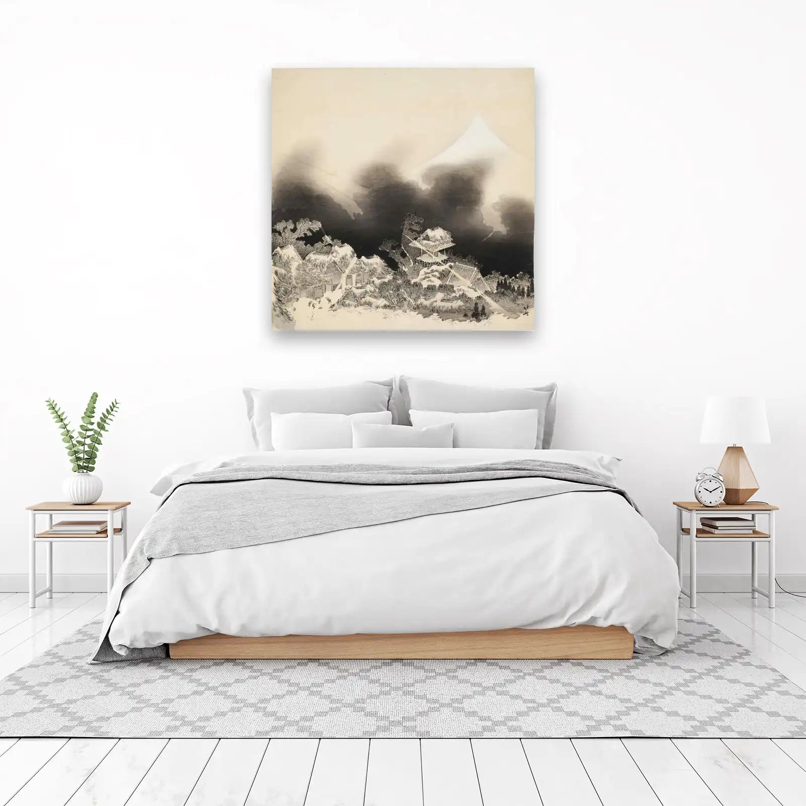 Serene Fuji Village Snowscape Wall Art