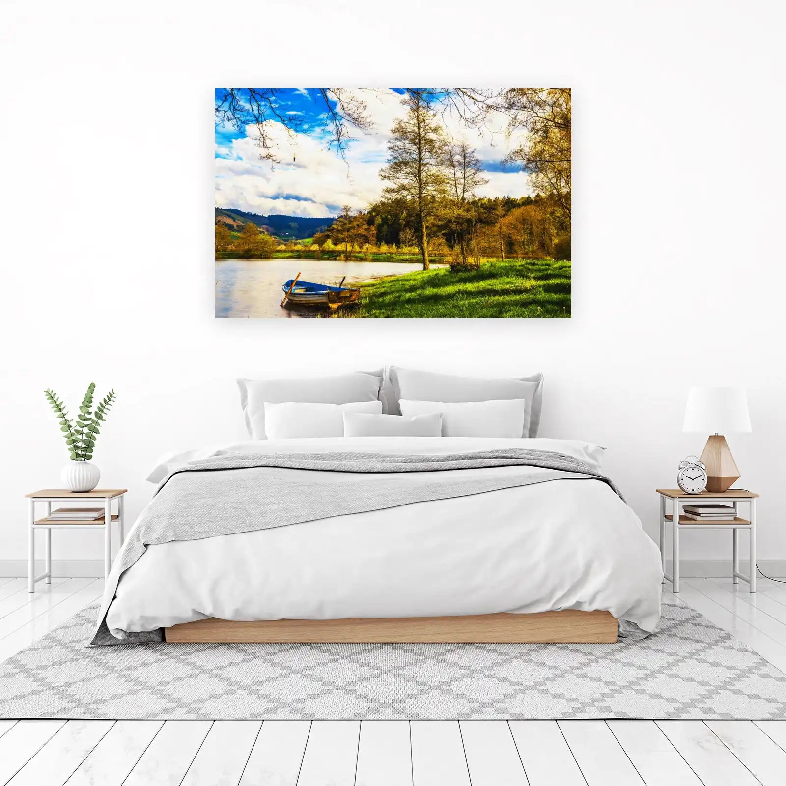 Tranquil Lake & Boat Landscape Wall Art
