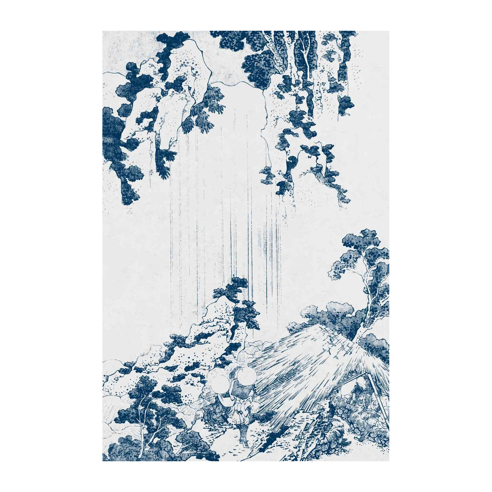 Serene Japanese Waterfall & Figures Wall Art