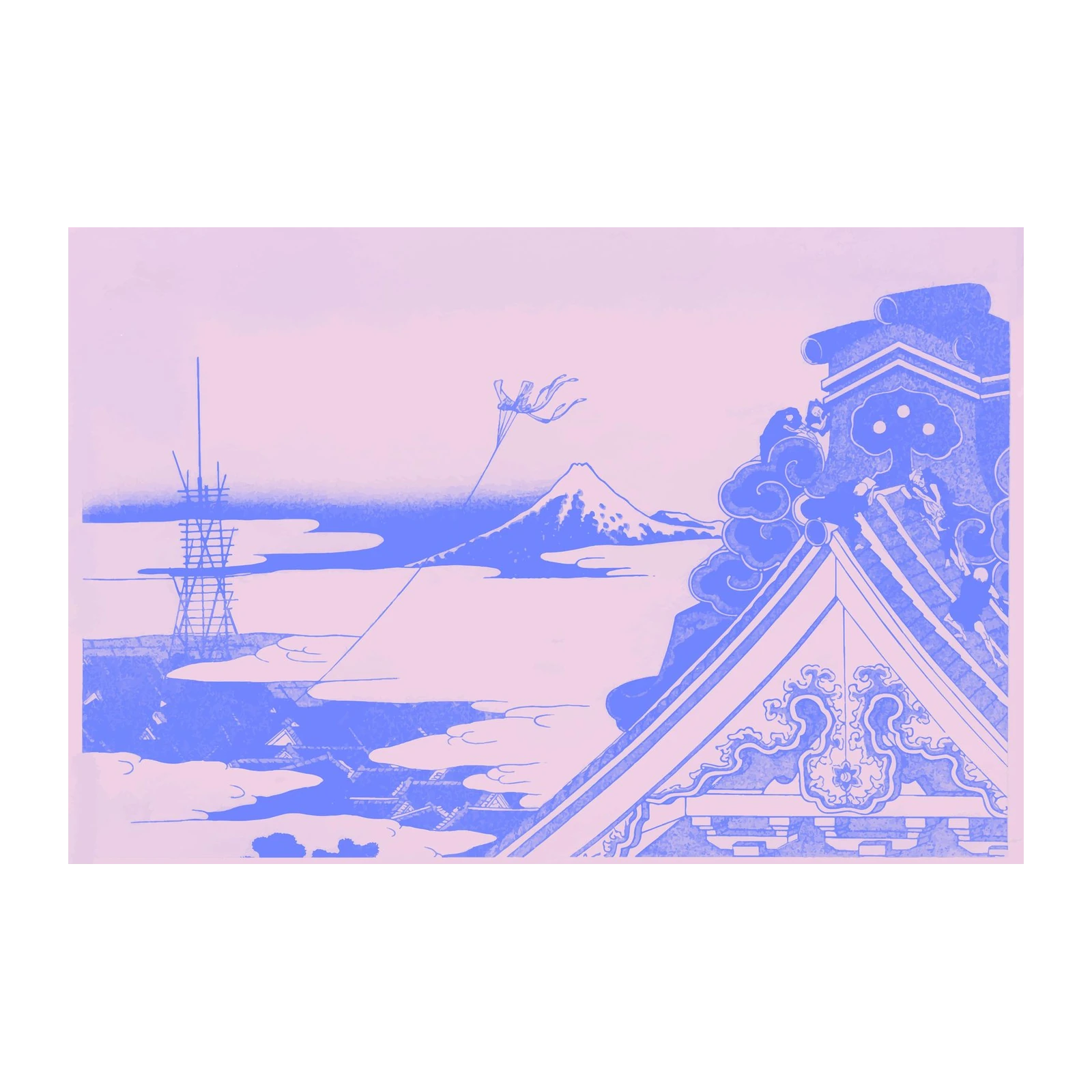 Serene Fuji Mountain & Temple Roof Wall Art