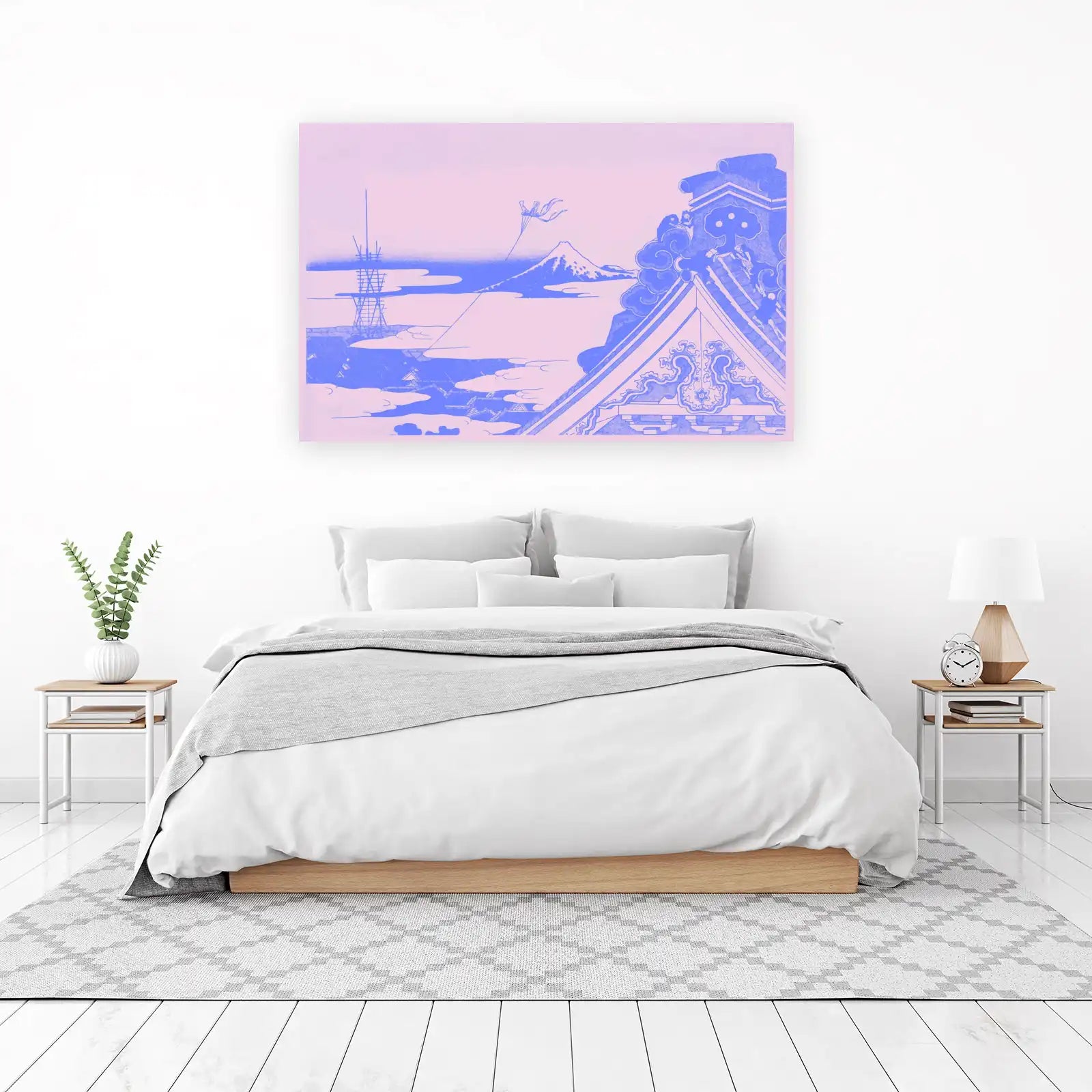 Serene Fuji Mountain & Temple Roof Wall Art