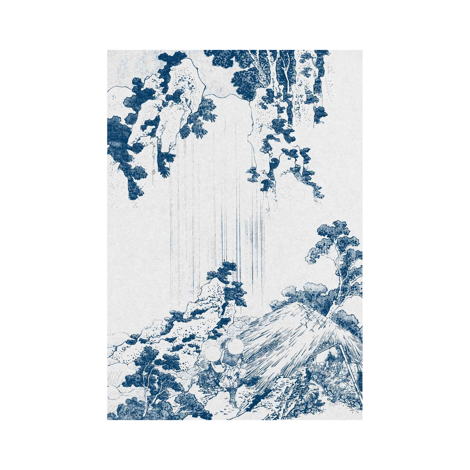 Serene Waterfall & Traveler Japanese Woodblock Wall Art