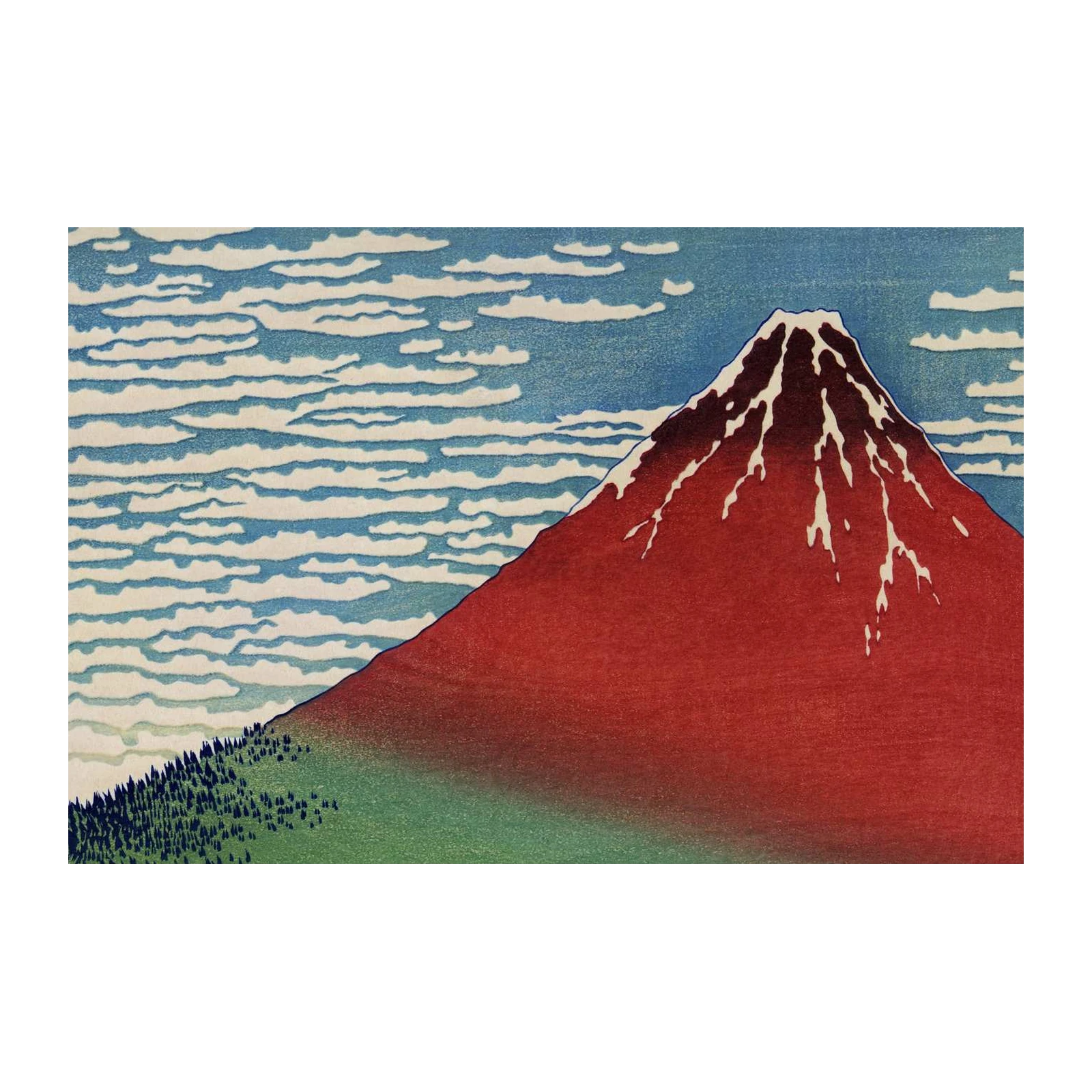 Vibrant Red Mt. Fuji Landscape Wall Art