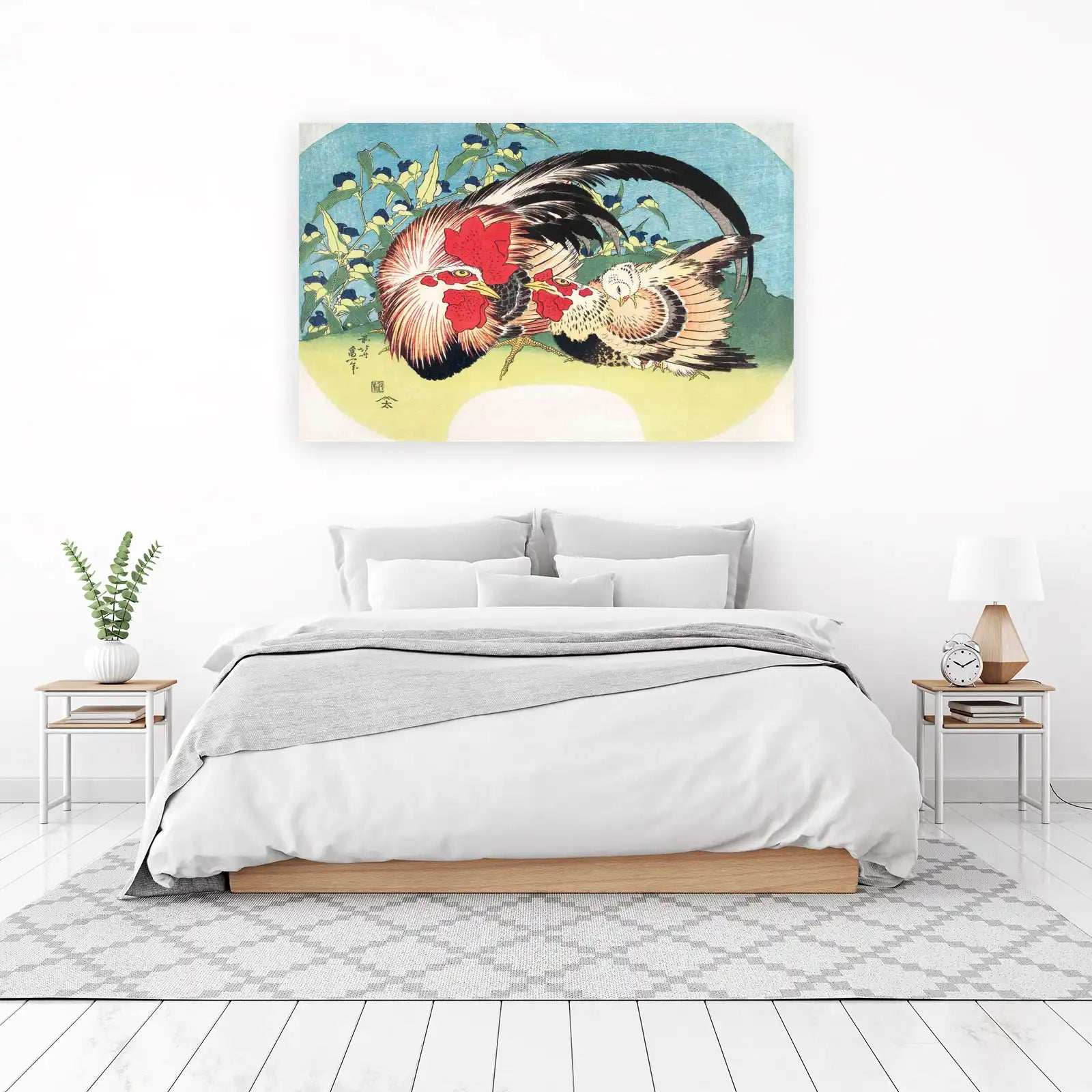 Rooster & Hen Floral Wall Art | Japanese Art