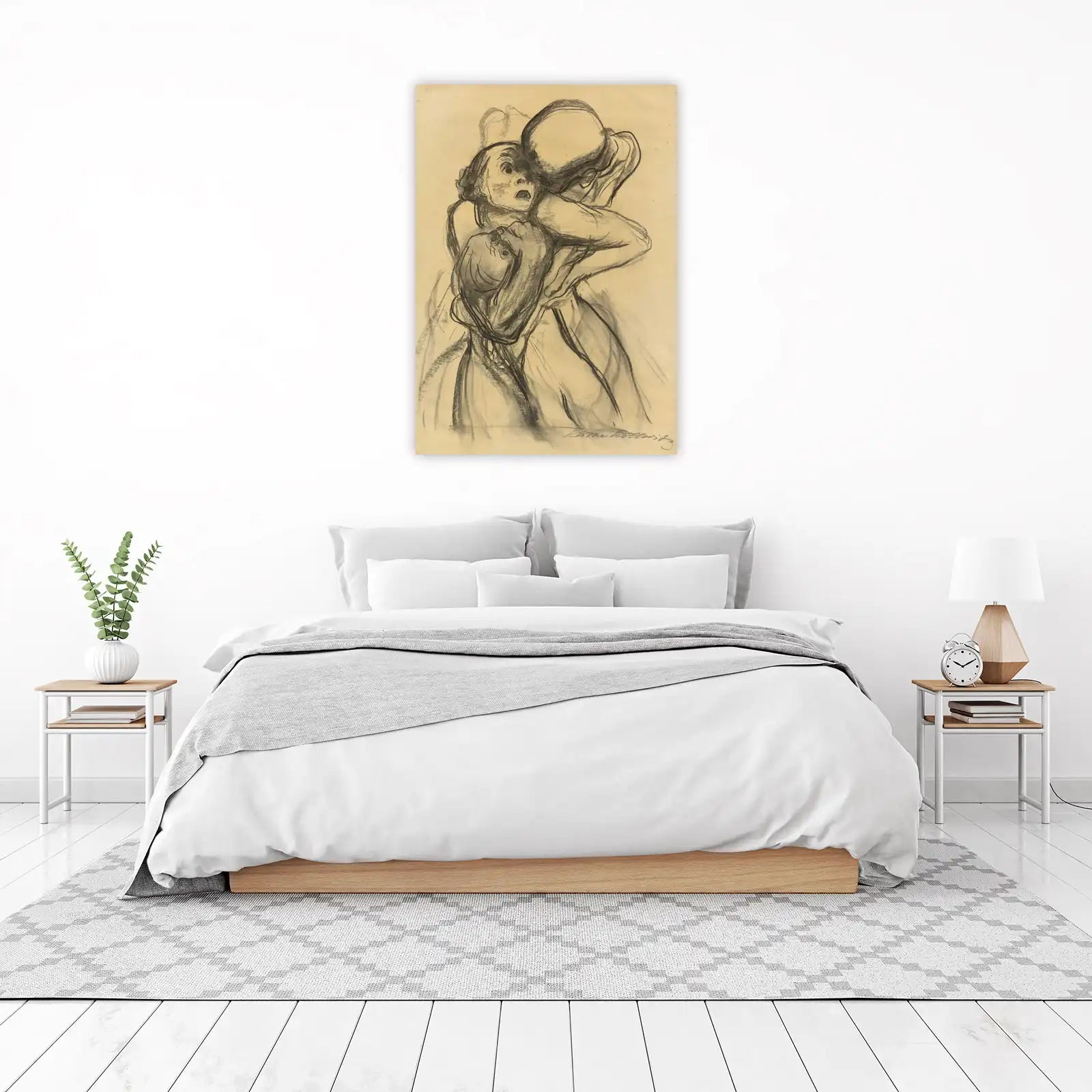 Expressionist Hug Charcoal Sketch Wall Art