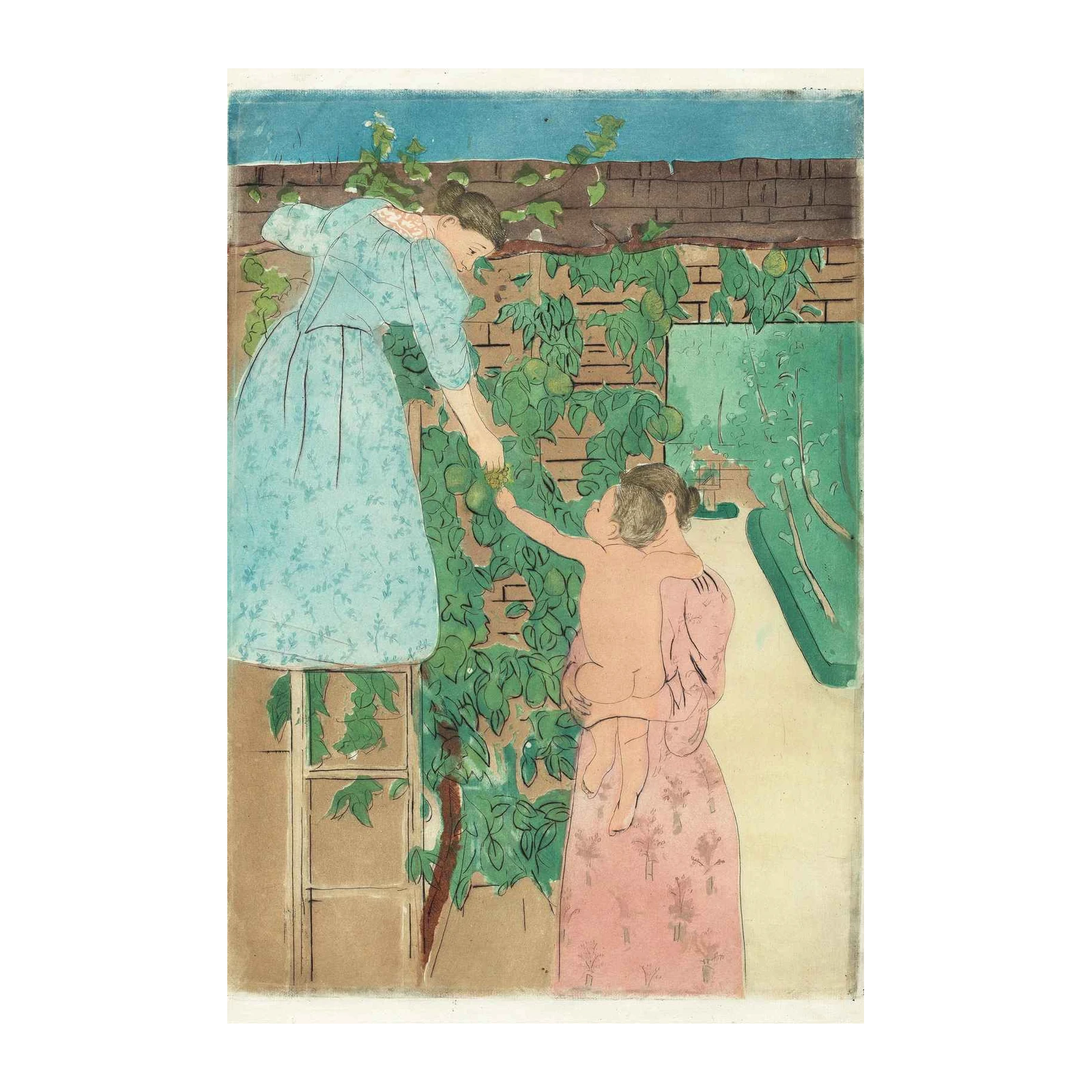 Serene Garden Scene "Mother and Child" Wall Art