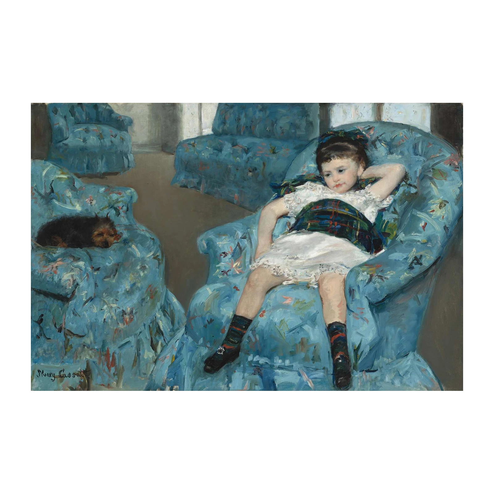 Girl With Dog in Blue Chair Wall Art