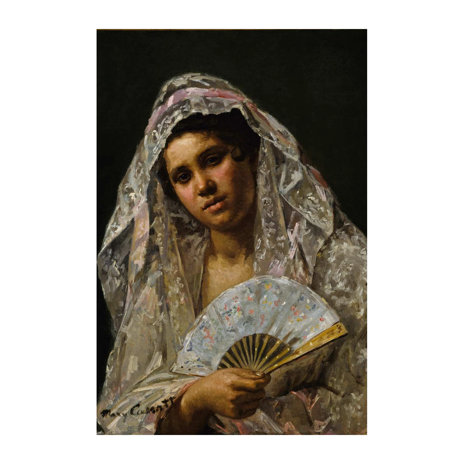 Elegant Woman with Fan Oil Painting Wall Art