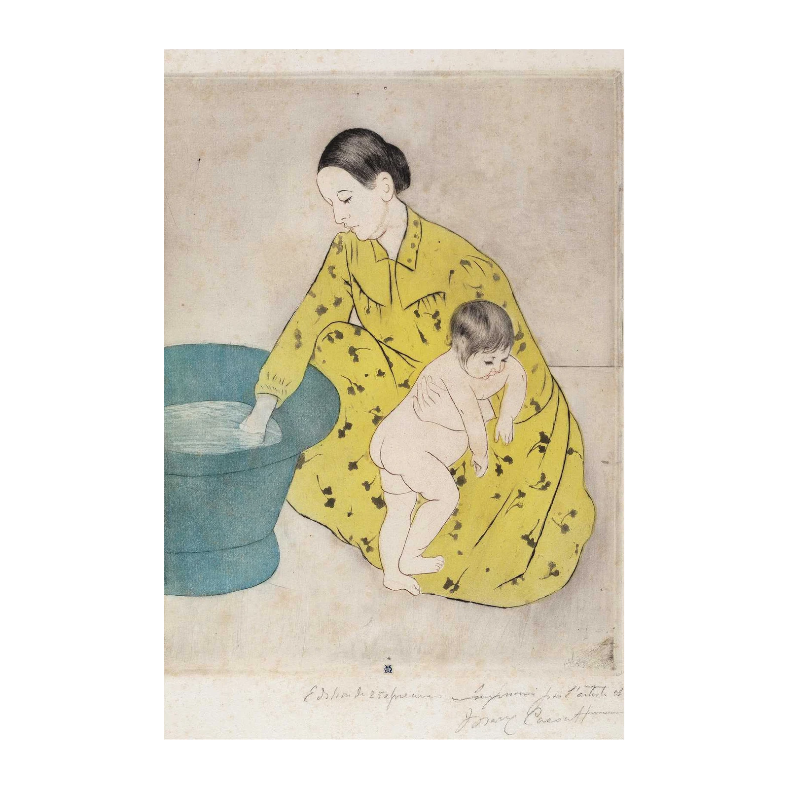 Warm Embrace Mother and Child Yellow Wall Art