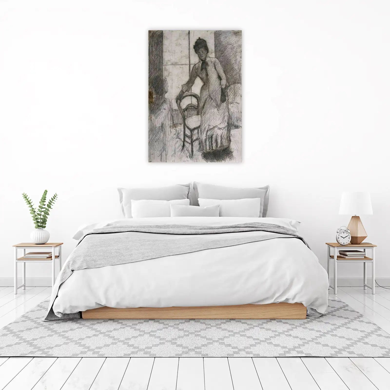 Elegant Woman & Chair Charcoal Sketch Wall Art