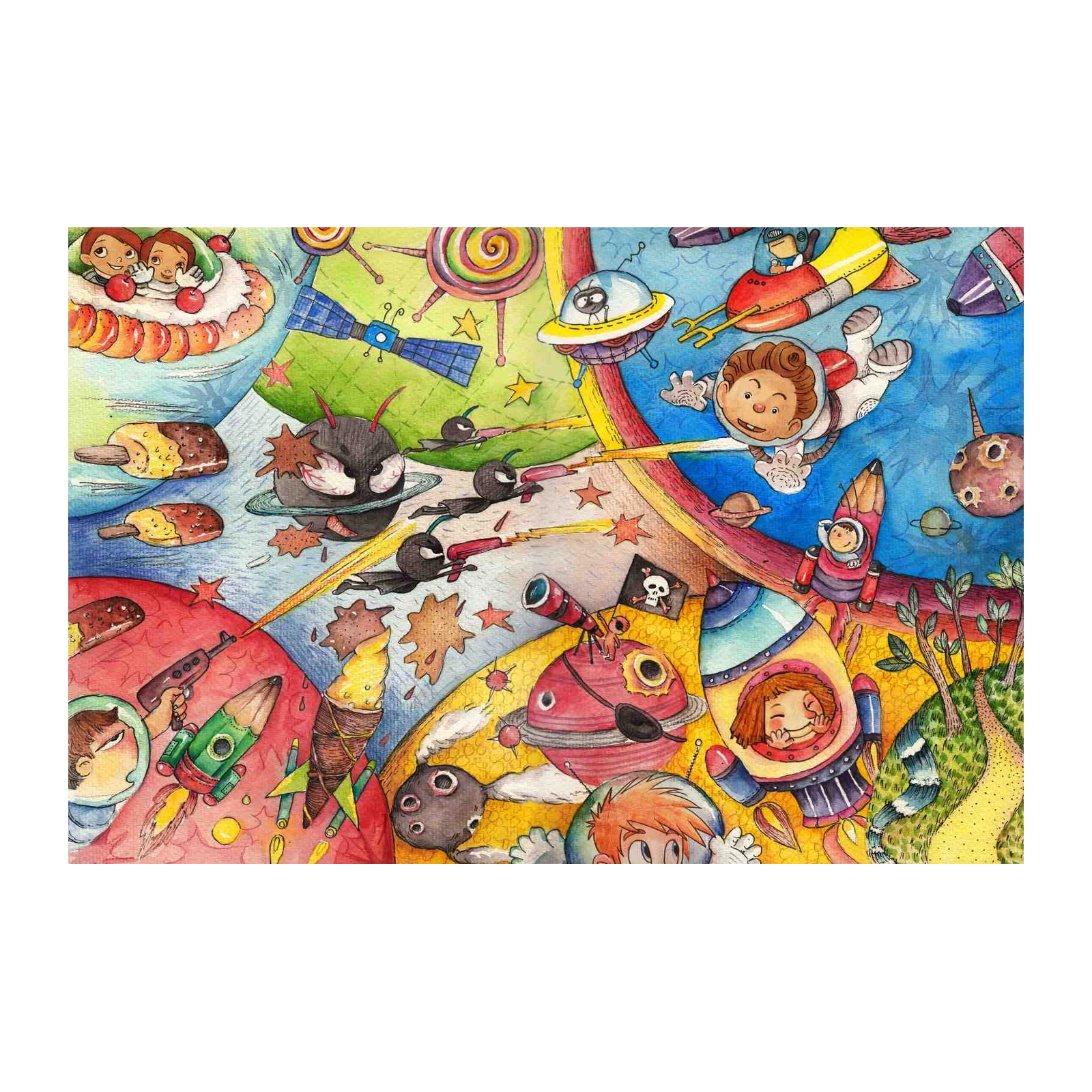 Whimsical Space Adventure Kids Wall Art
