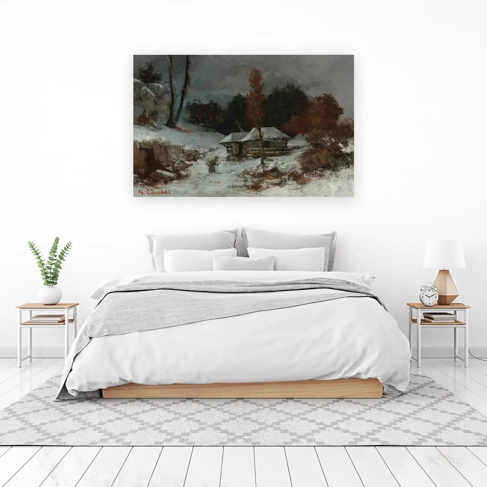 Cozy Winter Cabin Landscape Wall Art