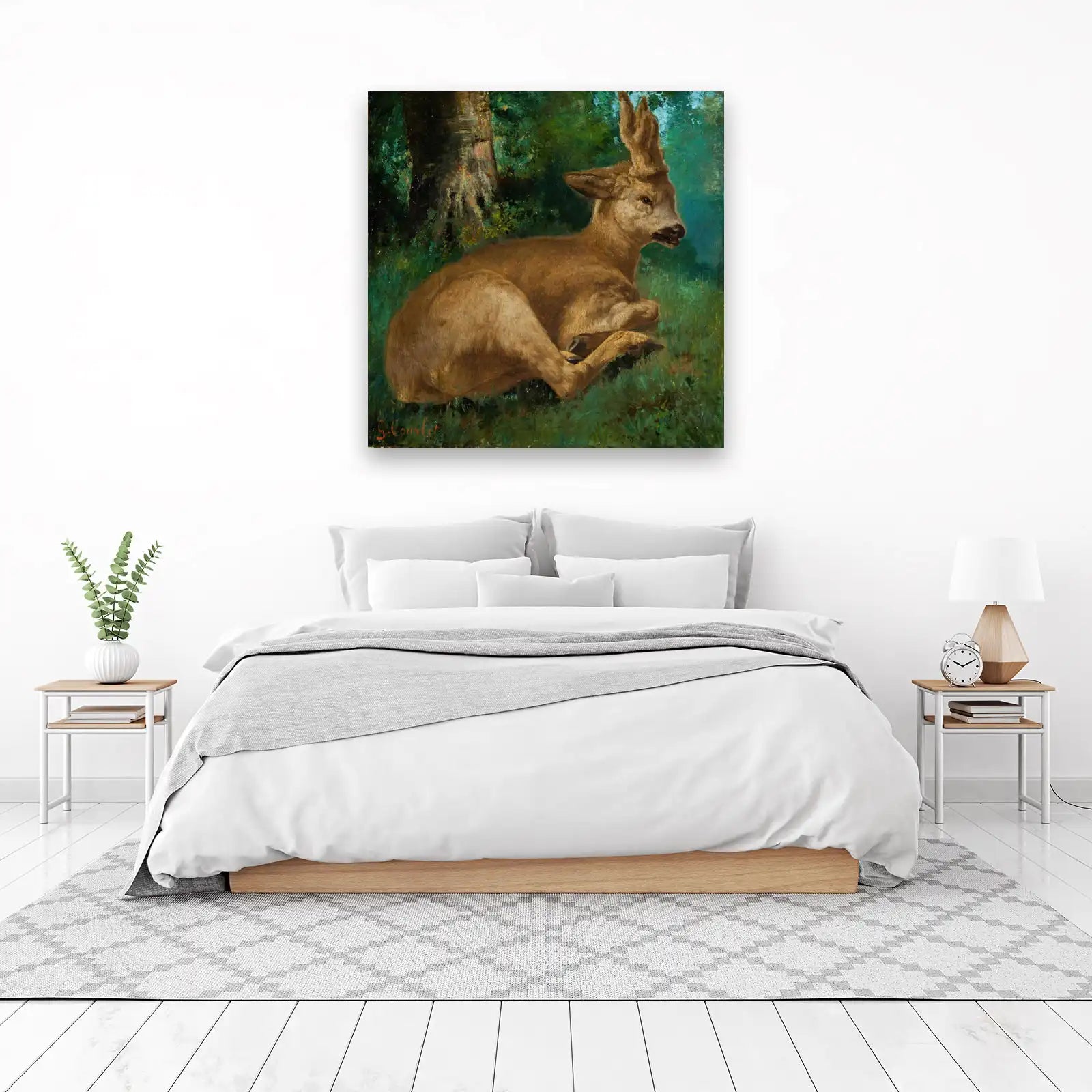 Tranquil Fawn Resting in Forest Wall Art