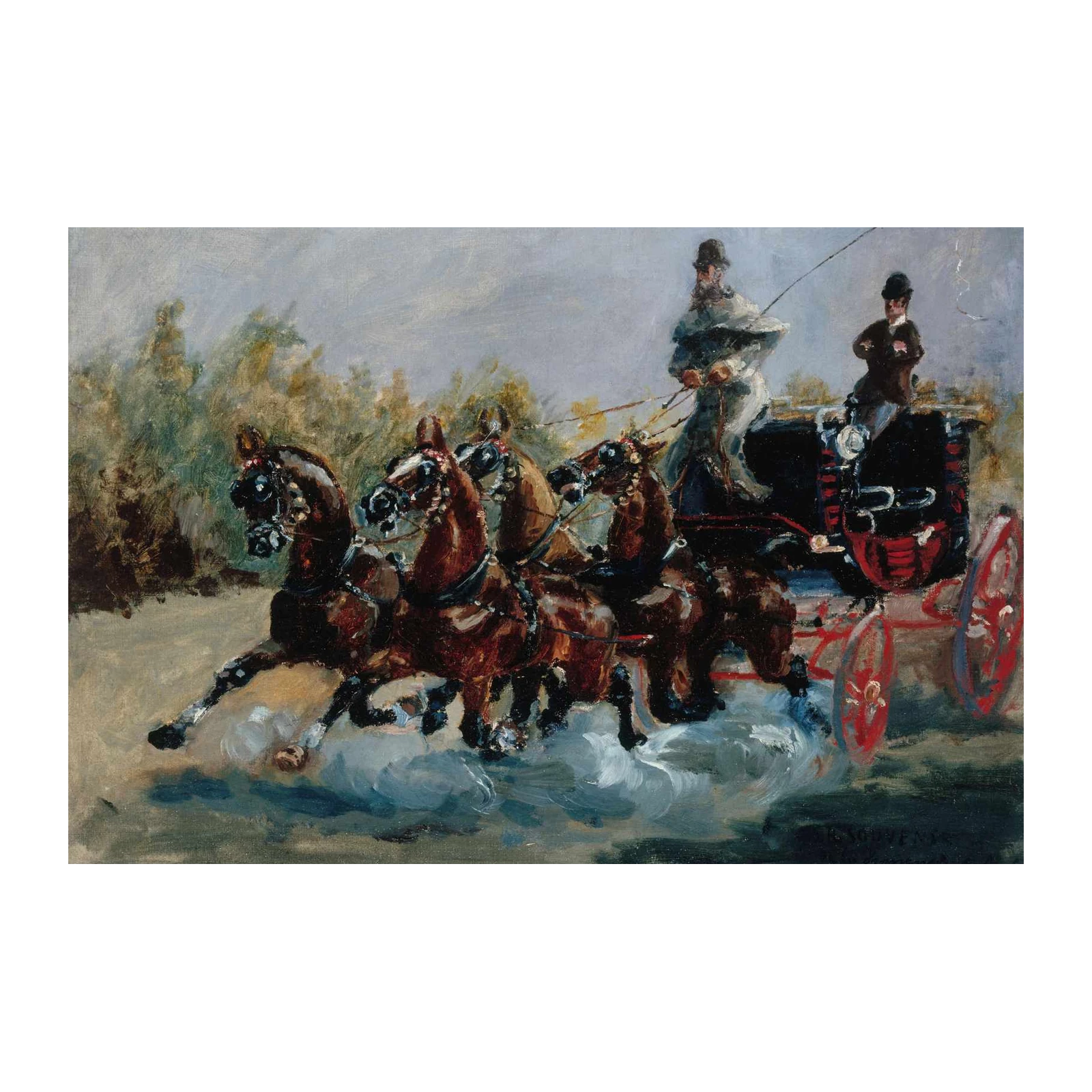 Horses & Carriage Impressionist Art Wall Art
